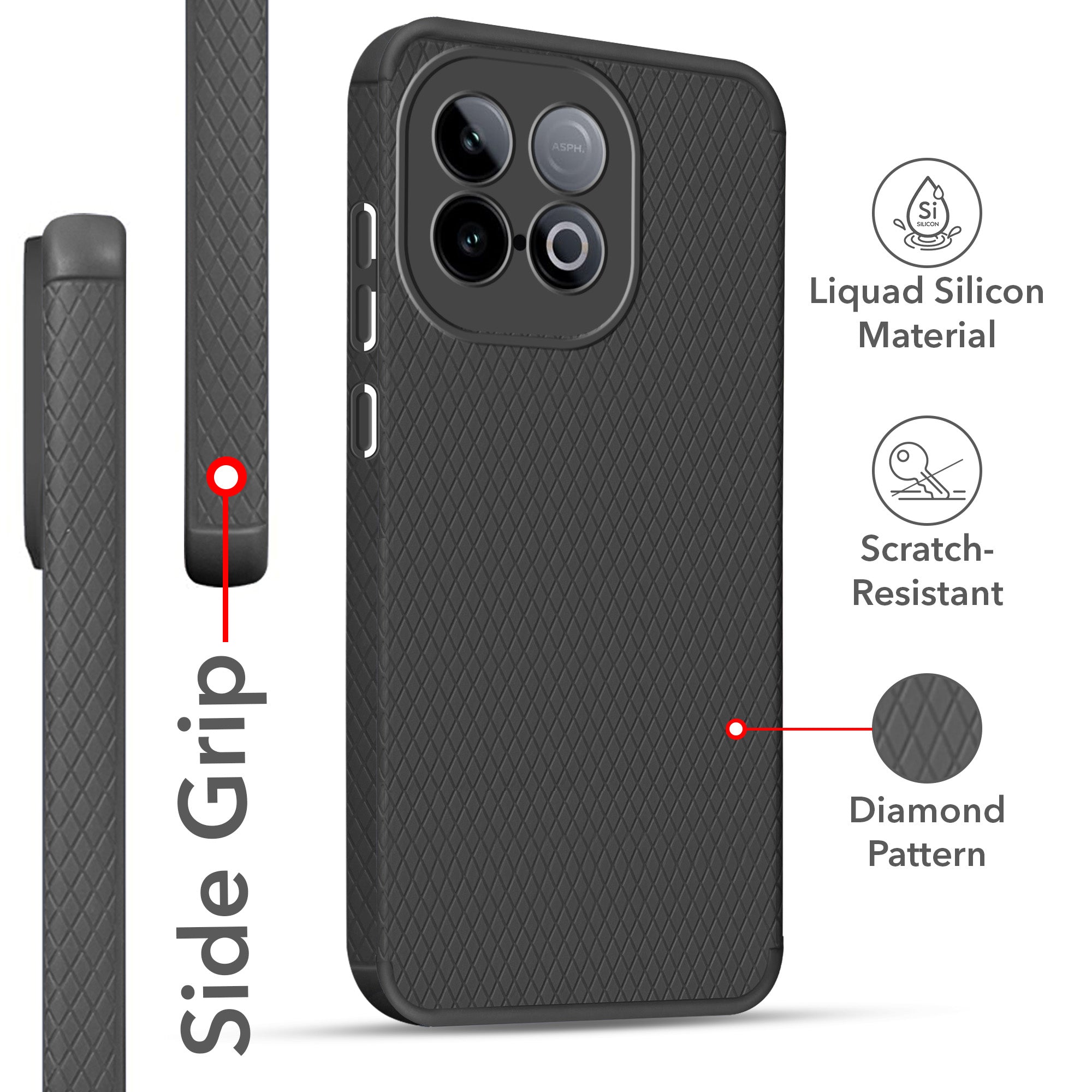 For Vivo iQOO Neo 10 Liquid Silicone Back Cover Case (Camera Protection | Side Grip Texture | Soft and Flexible)