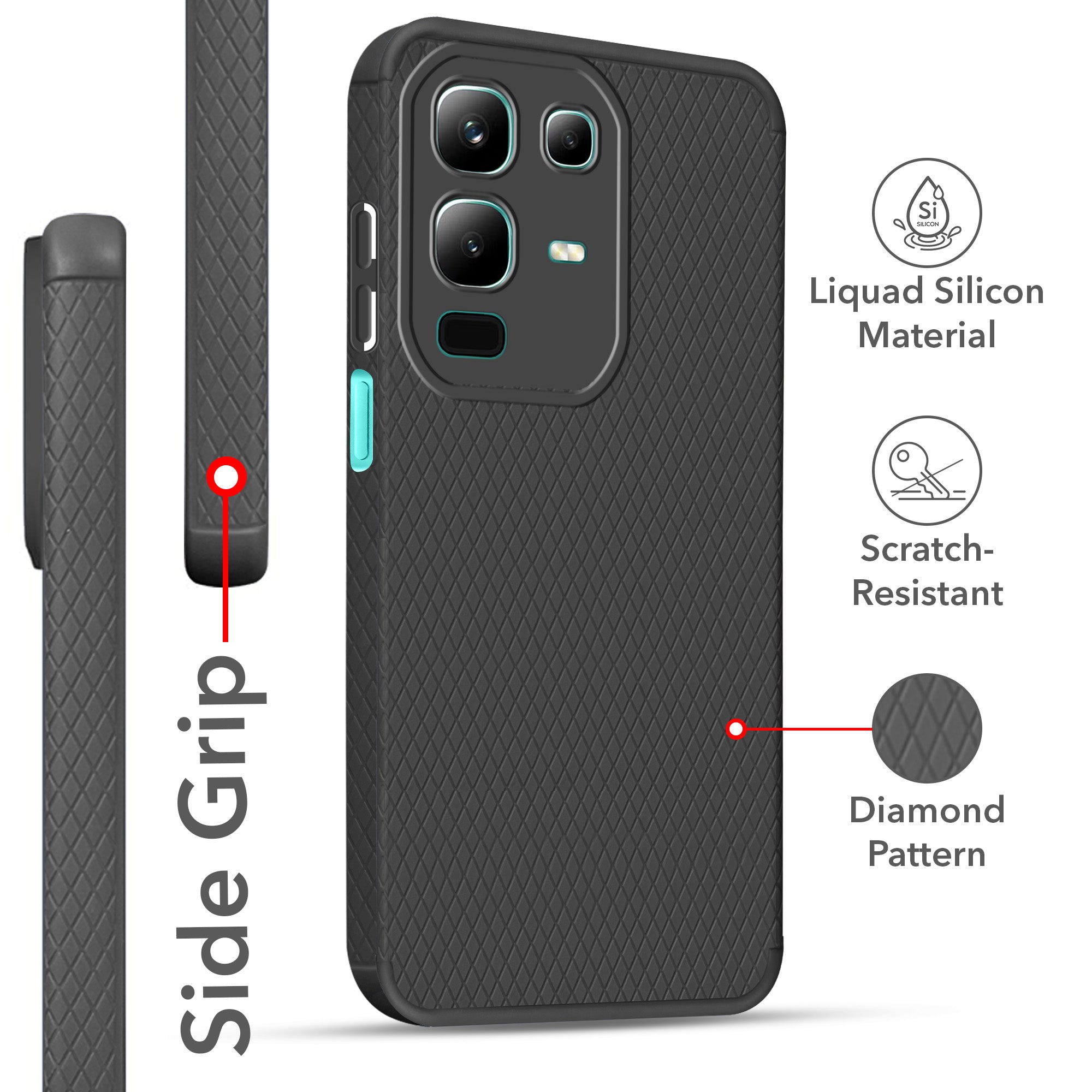 For Infinix Note 50x Back Cover Case  (Liquid Silicone | Side Grip | Camera Protection)