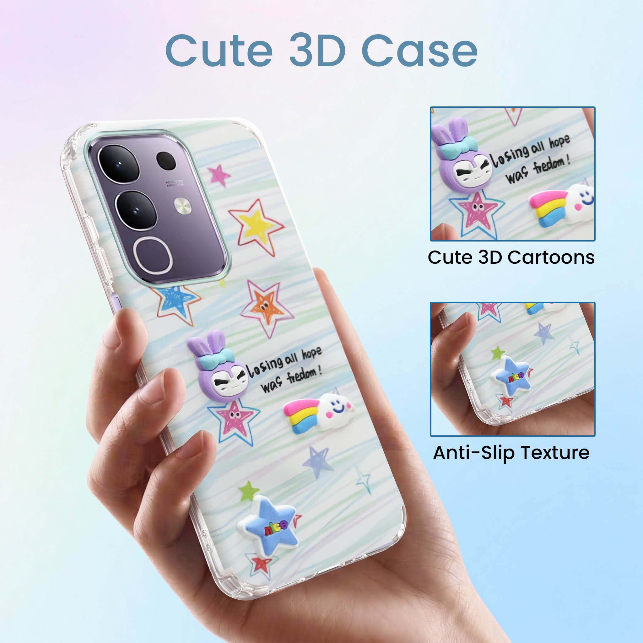 For Vivo T4x | Vivo Y31 Pro Back Cover Case (3D Cute Cartoons | Hard Back Side Soft | Matte Premium Finish | HD Printing)