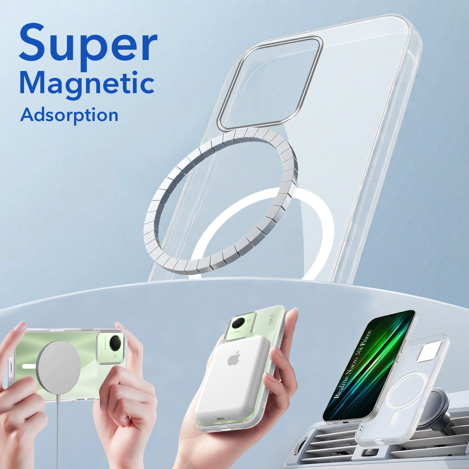 For Realme Narzo 50i Prime Back Cover Case Lifetime Anti-Yellow MagSafe Compatible Clear (Sleek Hard Crystal | Shockproof and Camera Protection)