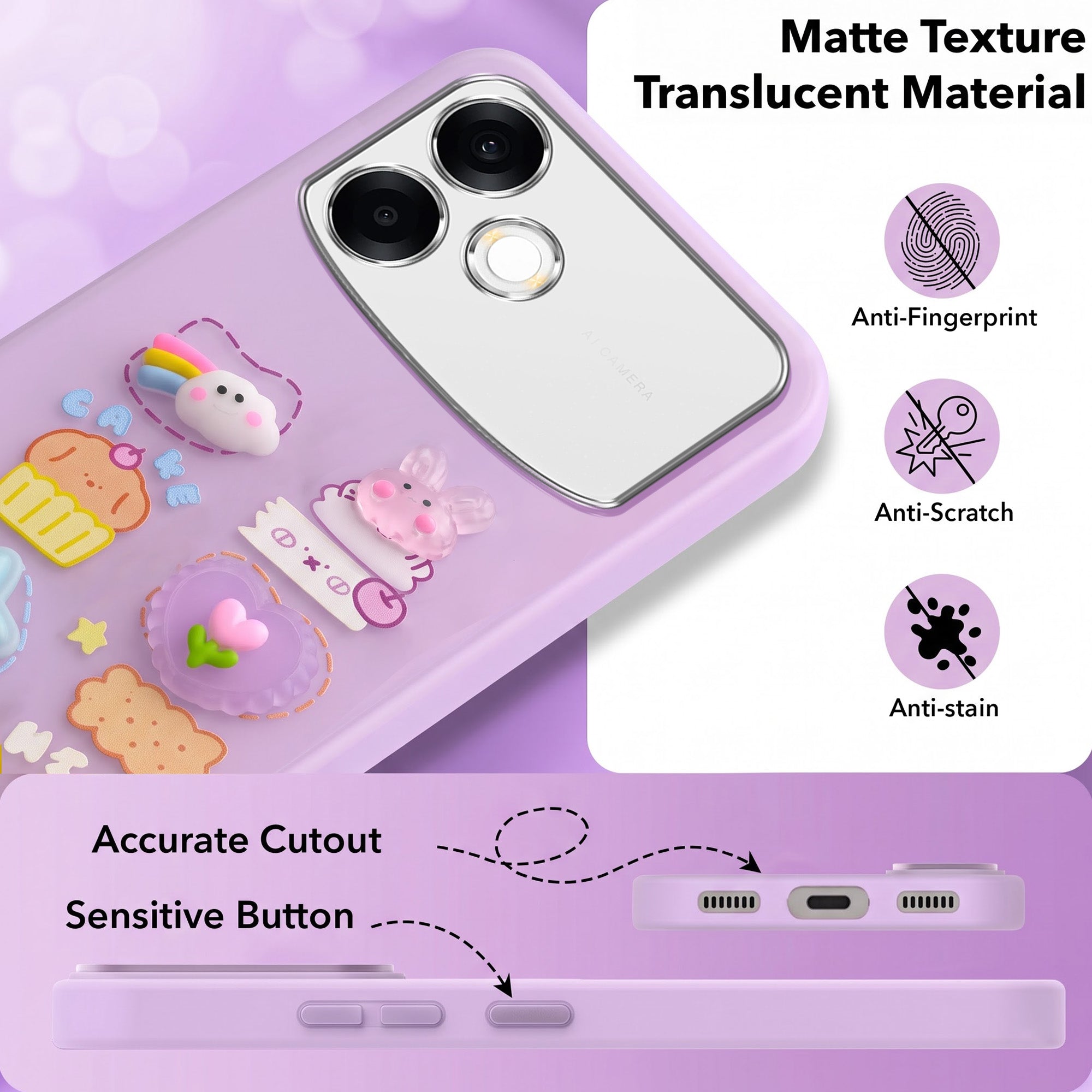 For Oppo F33 Pro 5G Back Cover Case (3D Cute Cartoons | Hard Back Side Soft | Matte Premium Finish | HD Printing)