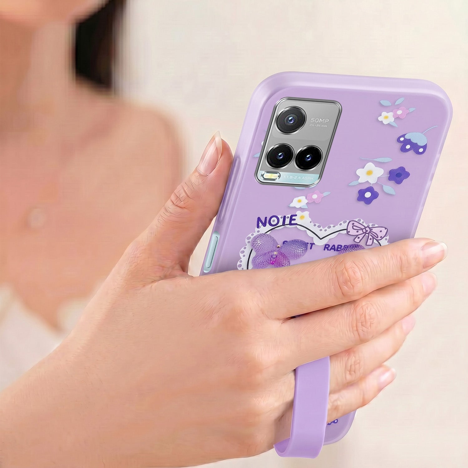 For Vivo Y33s Back Cover Case (3D Cute Heart Strap Holder | Camera Protection | Designer Girls Print)