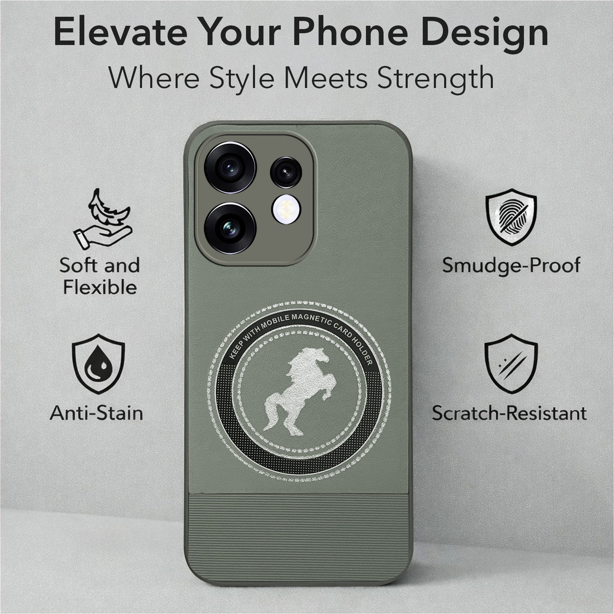 For Oppo Reno 16 Back Cover Case PU Leather Finish (Professional Minimalist Texture | MagSafe Compatile | Camera Protection | Sleek Sober Formal)