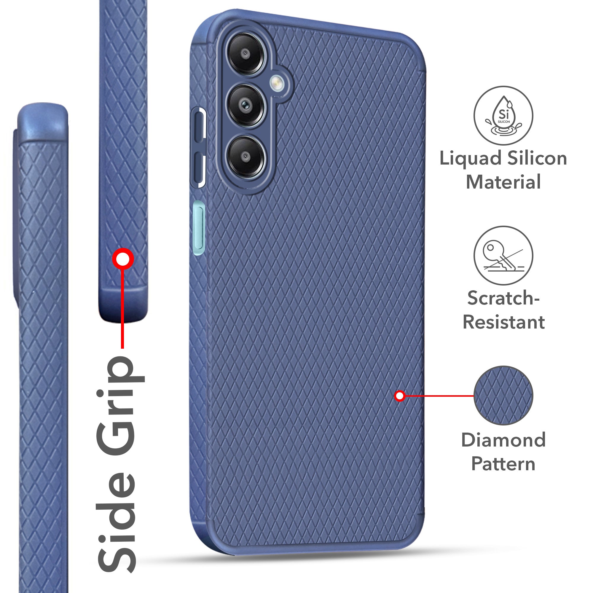 For Samsung Galaxy M14 4G Back Cover Case (Liquid Silicone | Side Grip | Camera Protection)