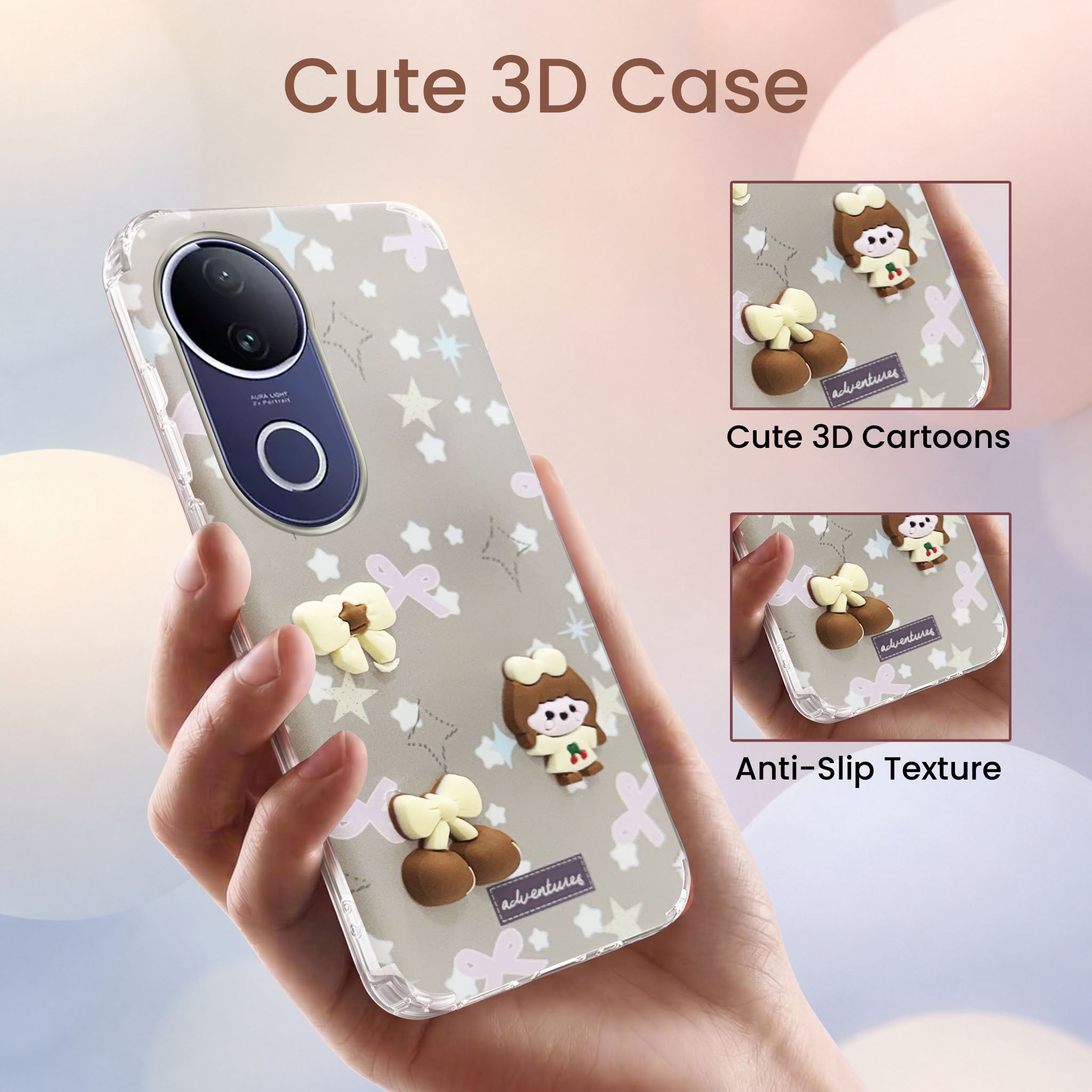 For Vivo T4R Back Cover Case (3D Cute Cartoons | Hard Back Side Soft | Matte Premium Finish | HD Printing)