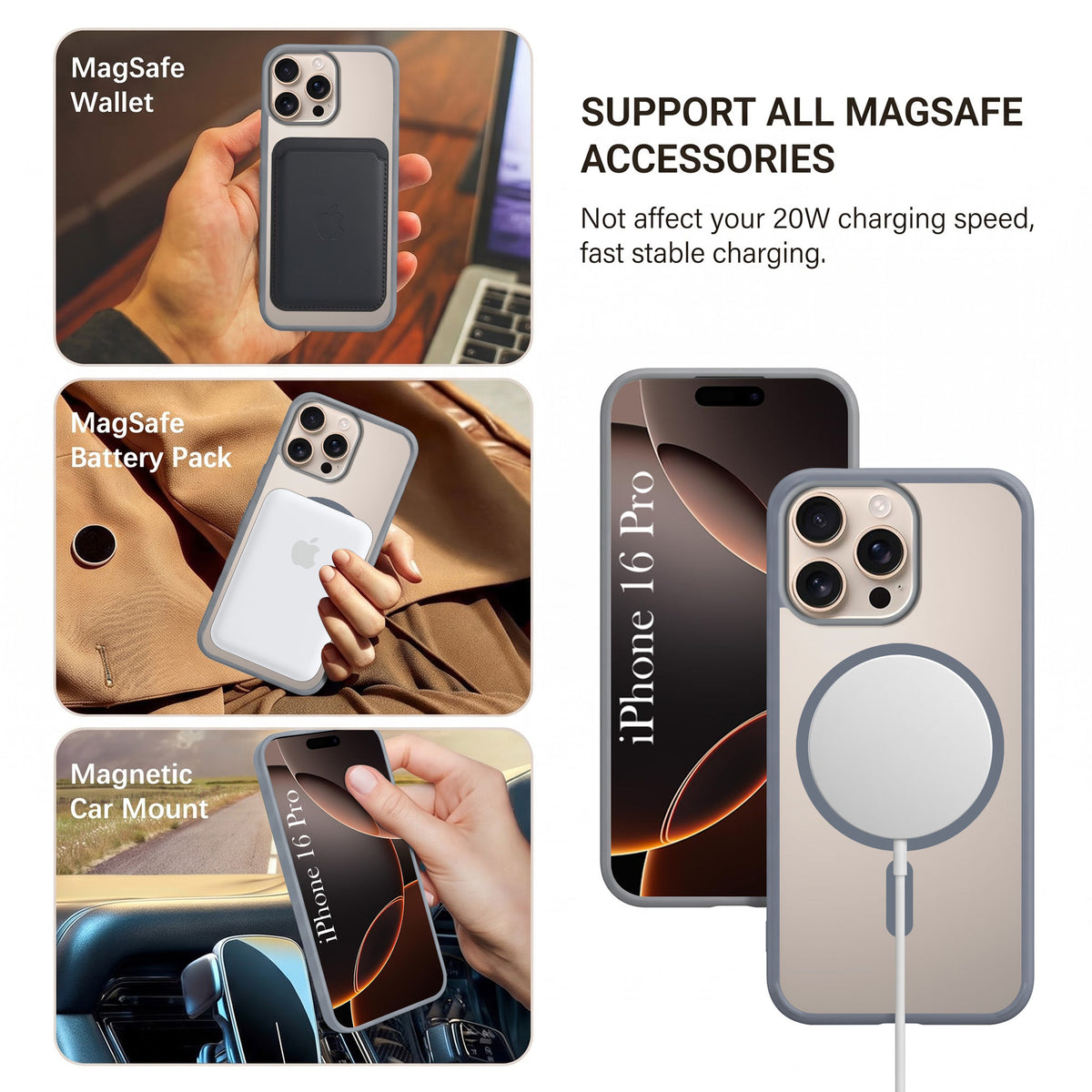 For Apple iPhone 16 Pro Matte Finish Back Case Cover (MagSafe Compatible | Translucent Soft Touch | Slim and Unbreakable)