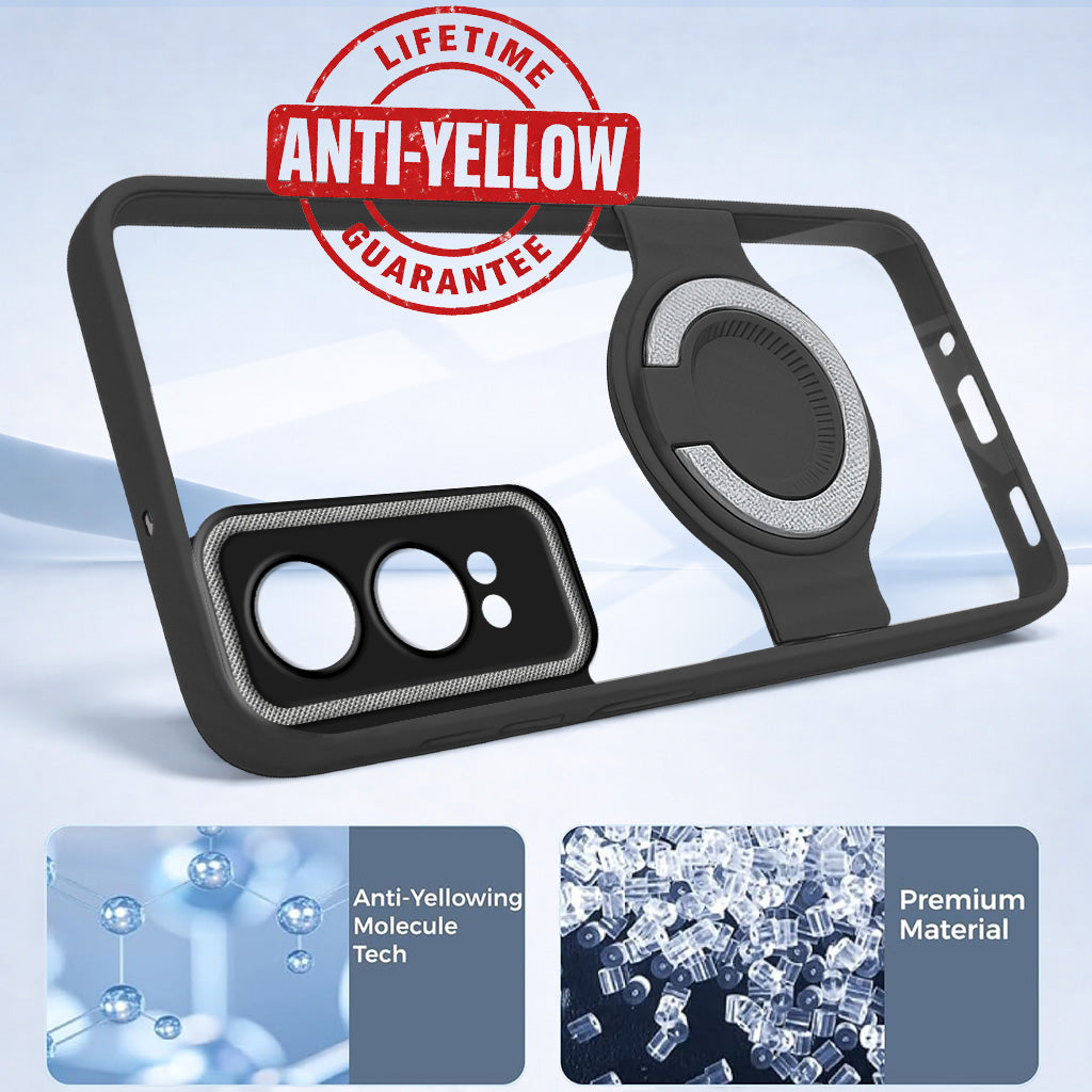 For OnePlus Nord CE 4 Lite Back Cover Case with stand (Built-in Ring Holder Kickstand | Lifetime Anti Yellow | Camera Protection)
