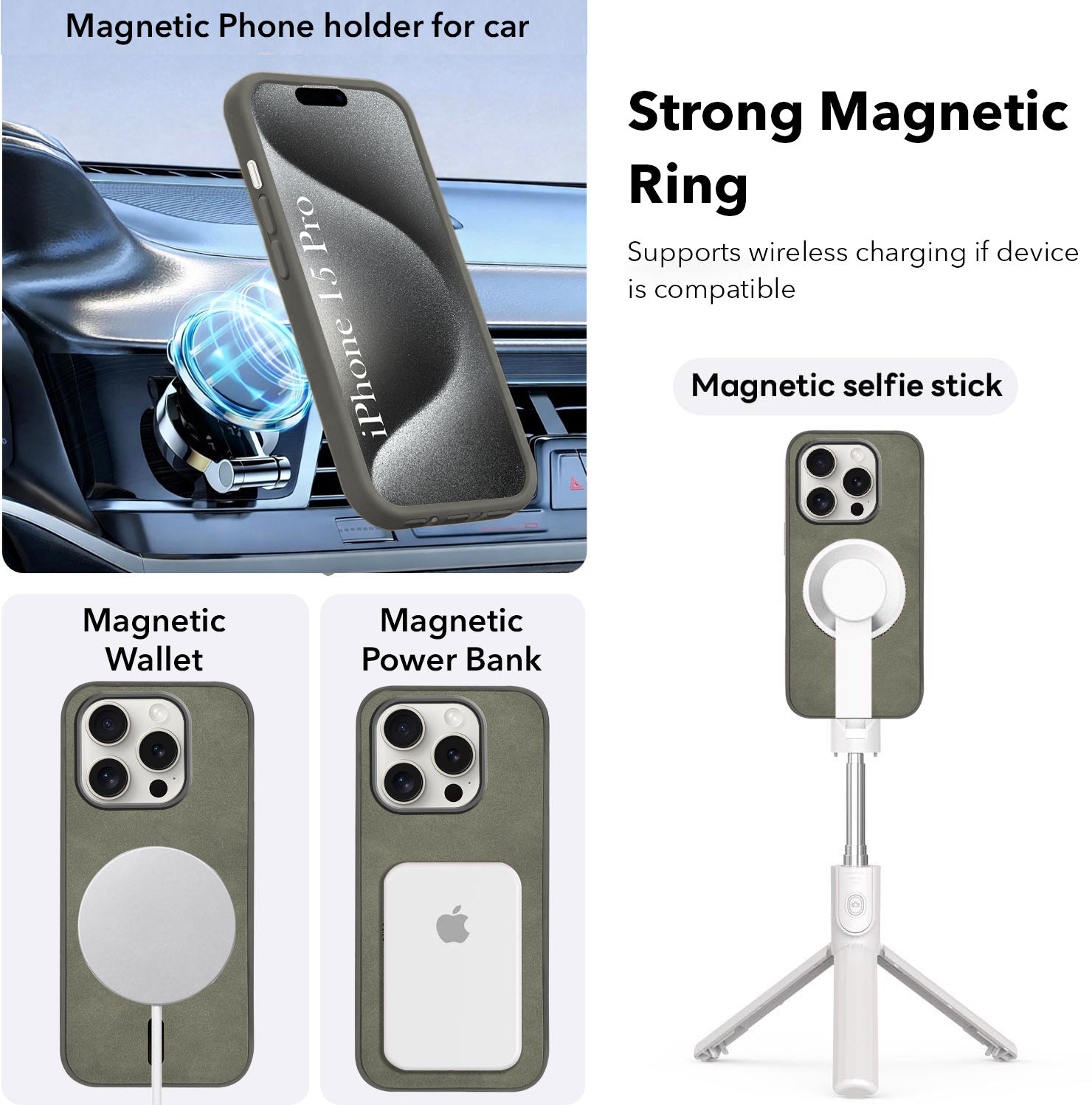 For Apple iPhone 15 Pro Back Cover Case Leather Finish (MagSafe Compatible Wireless Charging | Soft Touch | Camera Bump Protection)