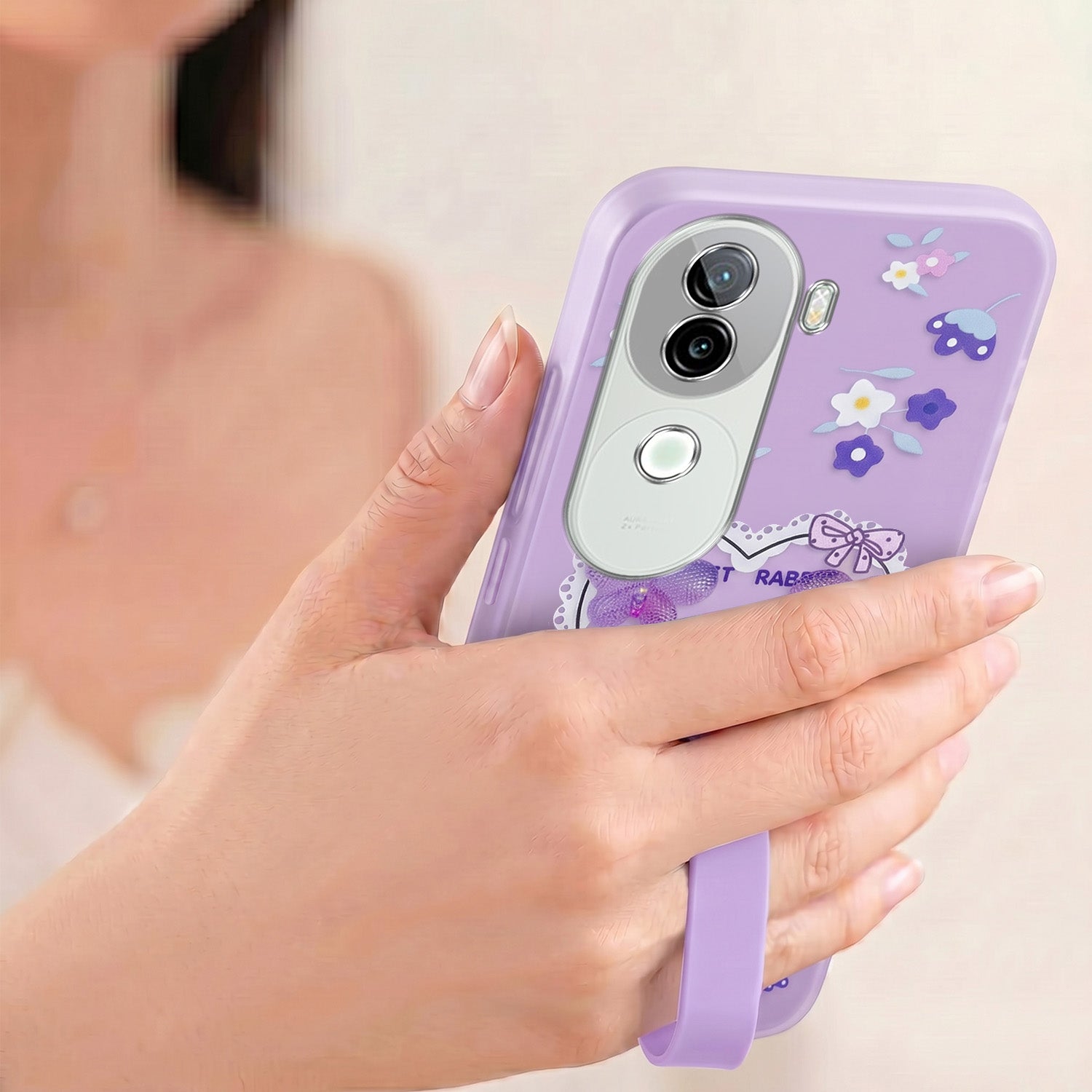 For Vivo iQOO Z9s Back Cover Case (3D Cute Heart Strap Holder | Camera Protection | Designer Girls Print)