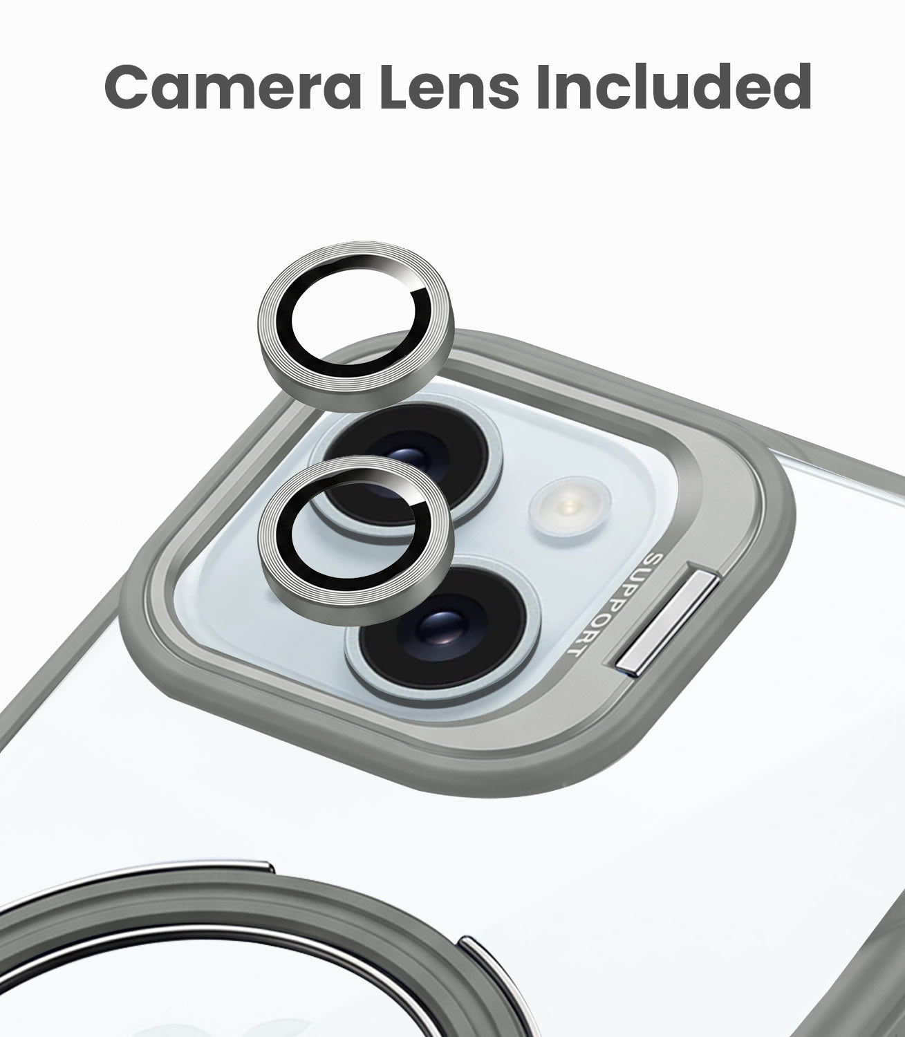 For Apple iPhone 15 Back Cover Case Crystal (Lifetime Anti Yellow | Magnetic Ring Stand | Camera Lens Protection | MagSafe Compatible)