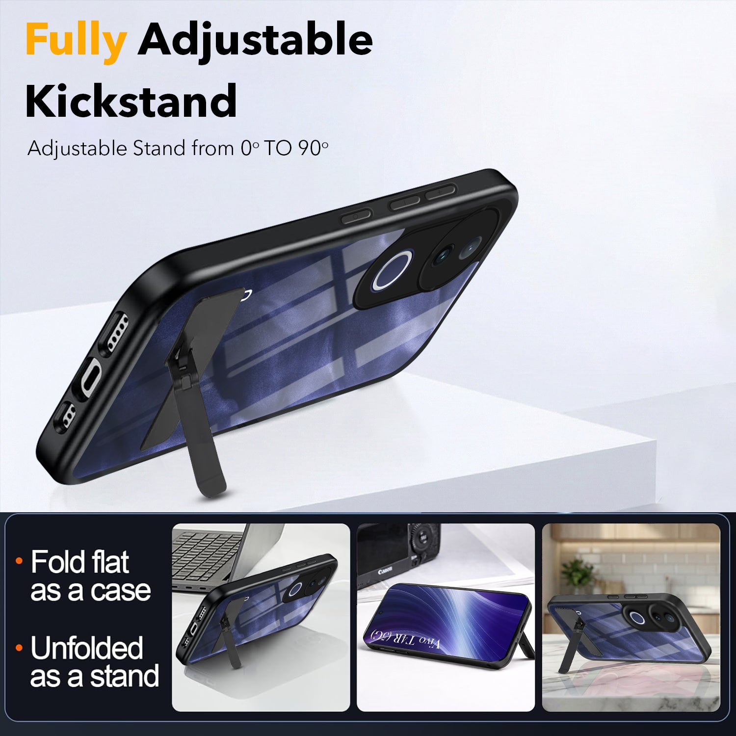For Vivo T4R Back Cover Case (Built-in Stand | Lifetime Anti Yellow | Kickstand Shockproof | Camera Protection | MagSafe Compatible)