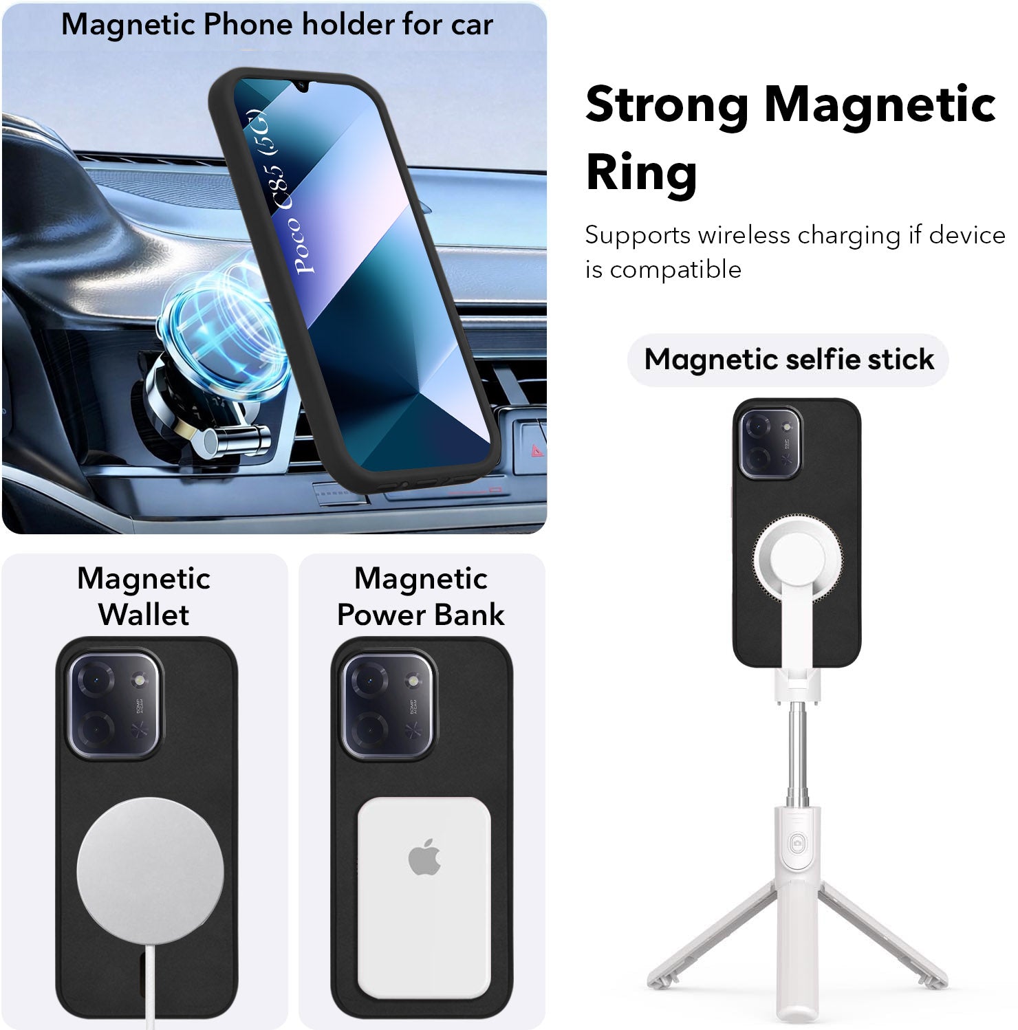 For Poco C85 5G Back Cover Case Leather Finish  (MagSafe Compatible Wireless Charging | Soft Touch | Camera Bump Protection)