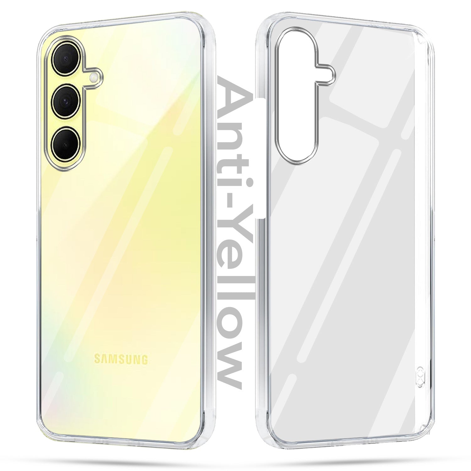 For Samsung Galaxy A35 5G Combo with Back Cover and 9H Tempered Glass (Lifetime Anti-Yellow | Sleek Hard Crystal | Oleophobic Coating Screen Glass)