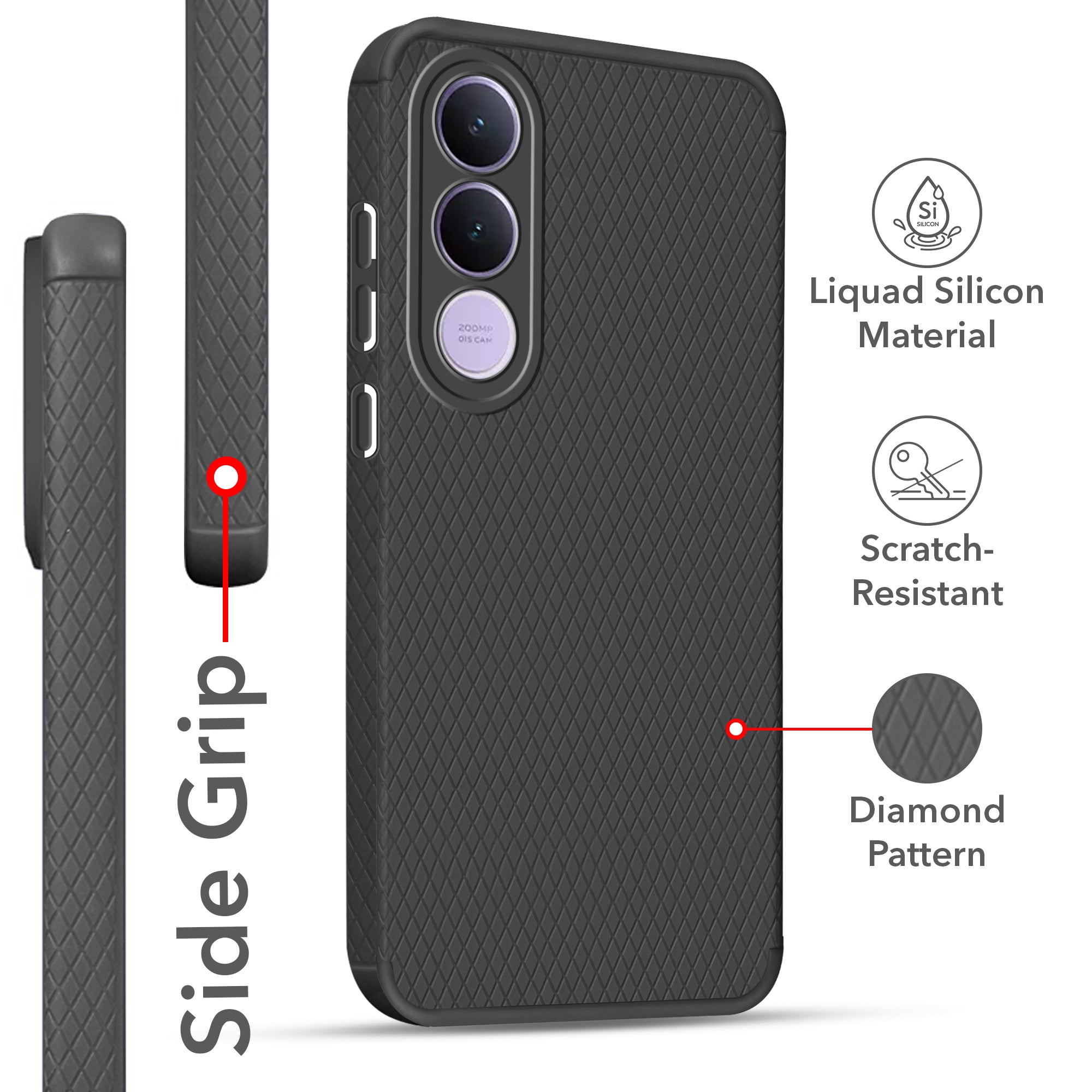 For Vivo V70 FE 5G Back Cover Case Liquid Silicone (Camera Protection | Side Grip Texture | Soft and Flexible)