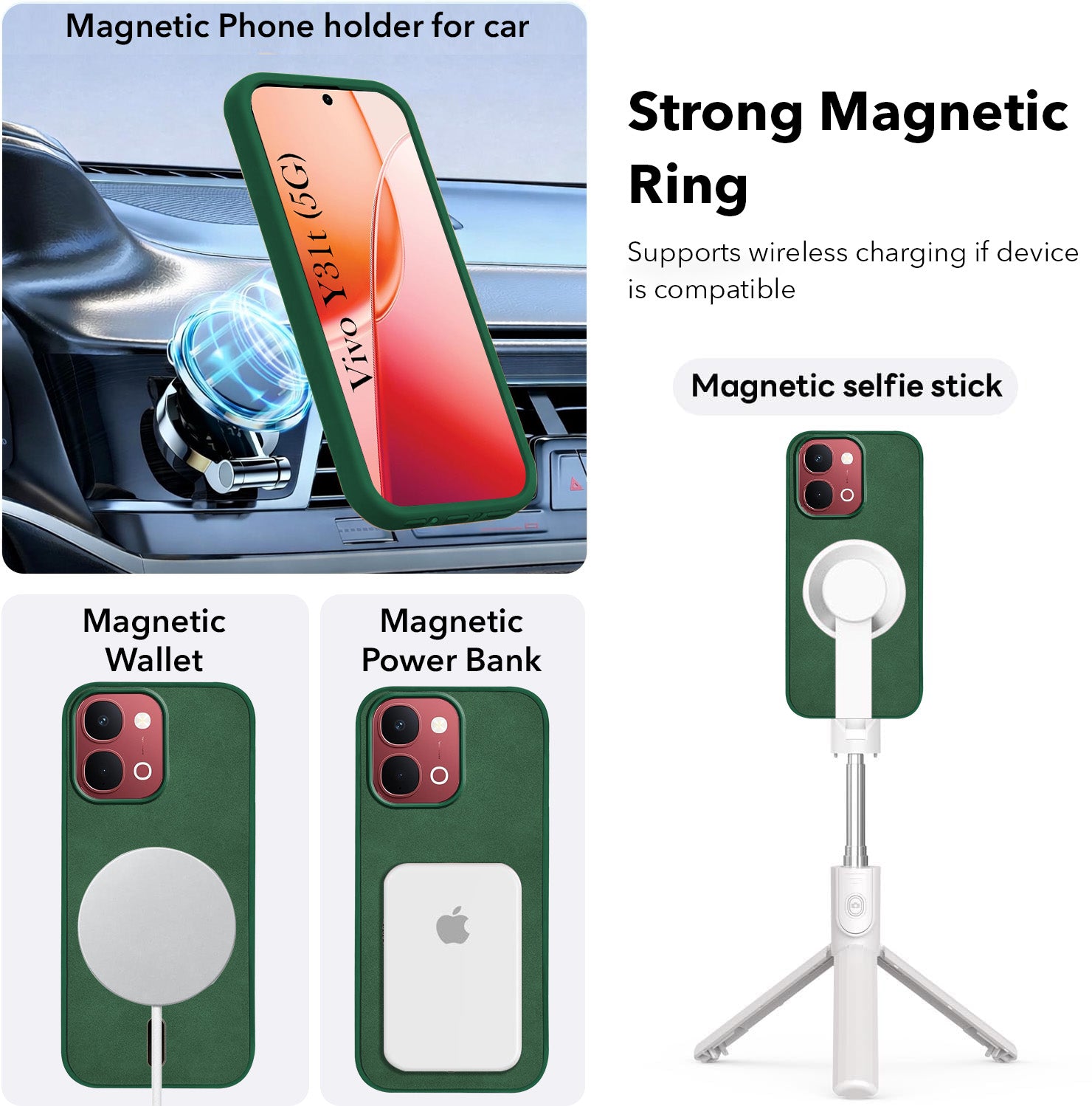 For Vivo Y31T 5G Back Cover Case Leather Finish (MagSafe Compatible Wireless Charging | Soft Touch | Camera Bump Protection)