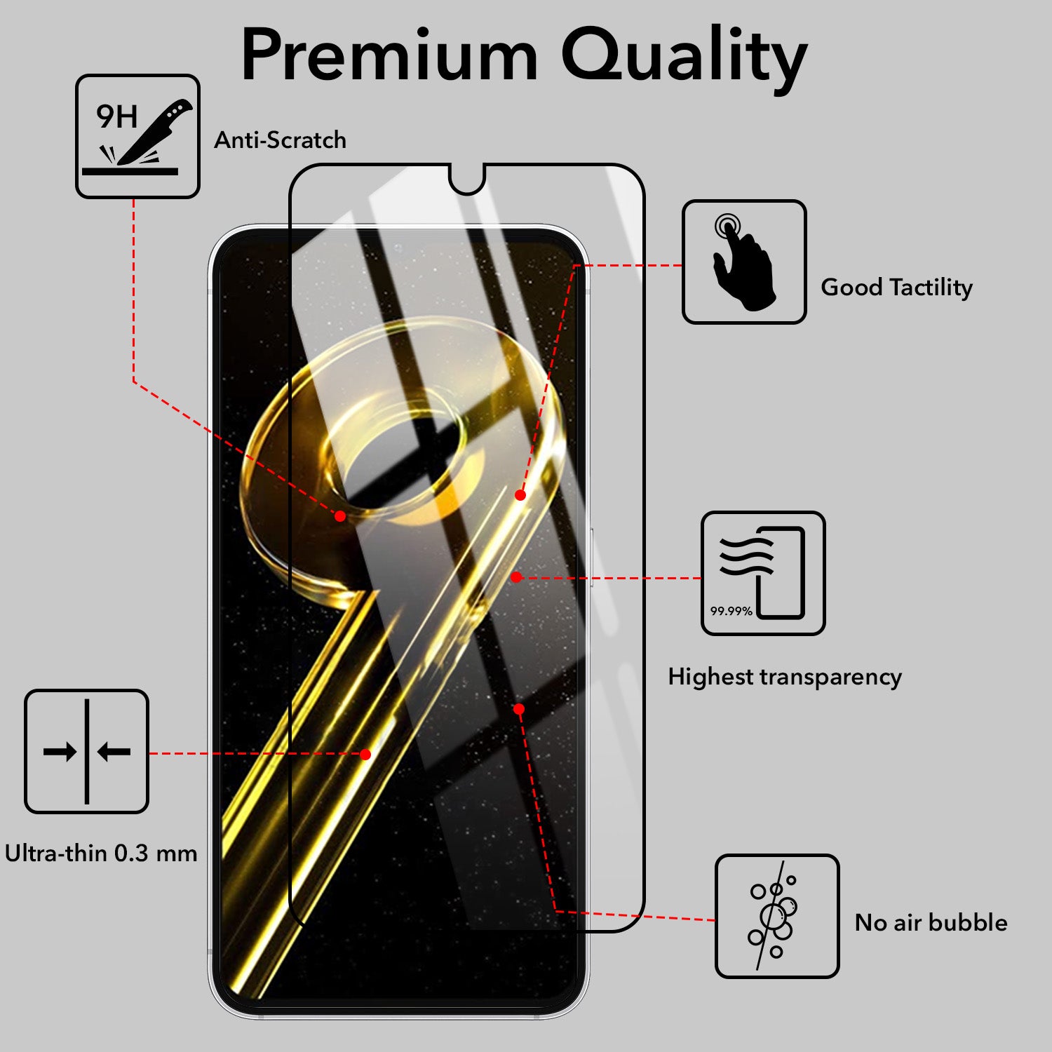 (Pack of 2) Tempered Glass For Realme 9i 5G Military-Grade Gorilla Screen Protector With Installation Kit | Shatterproof, Full Coverage, HD Clear, Scratch Resistant