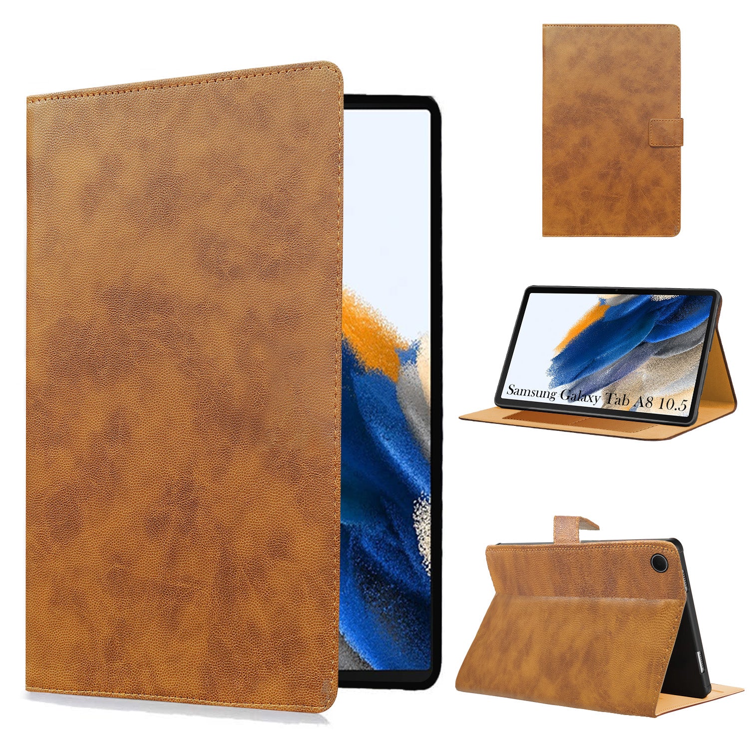 For Samsung Galaxy Tab A8 10.5 Inch SM-X200/X205 Flip Cover Folio Cover (PU Leather | Multi-Angle Smart Stand | Card Storage Slots | Silicone Back Pouch)