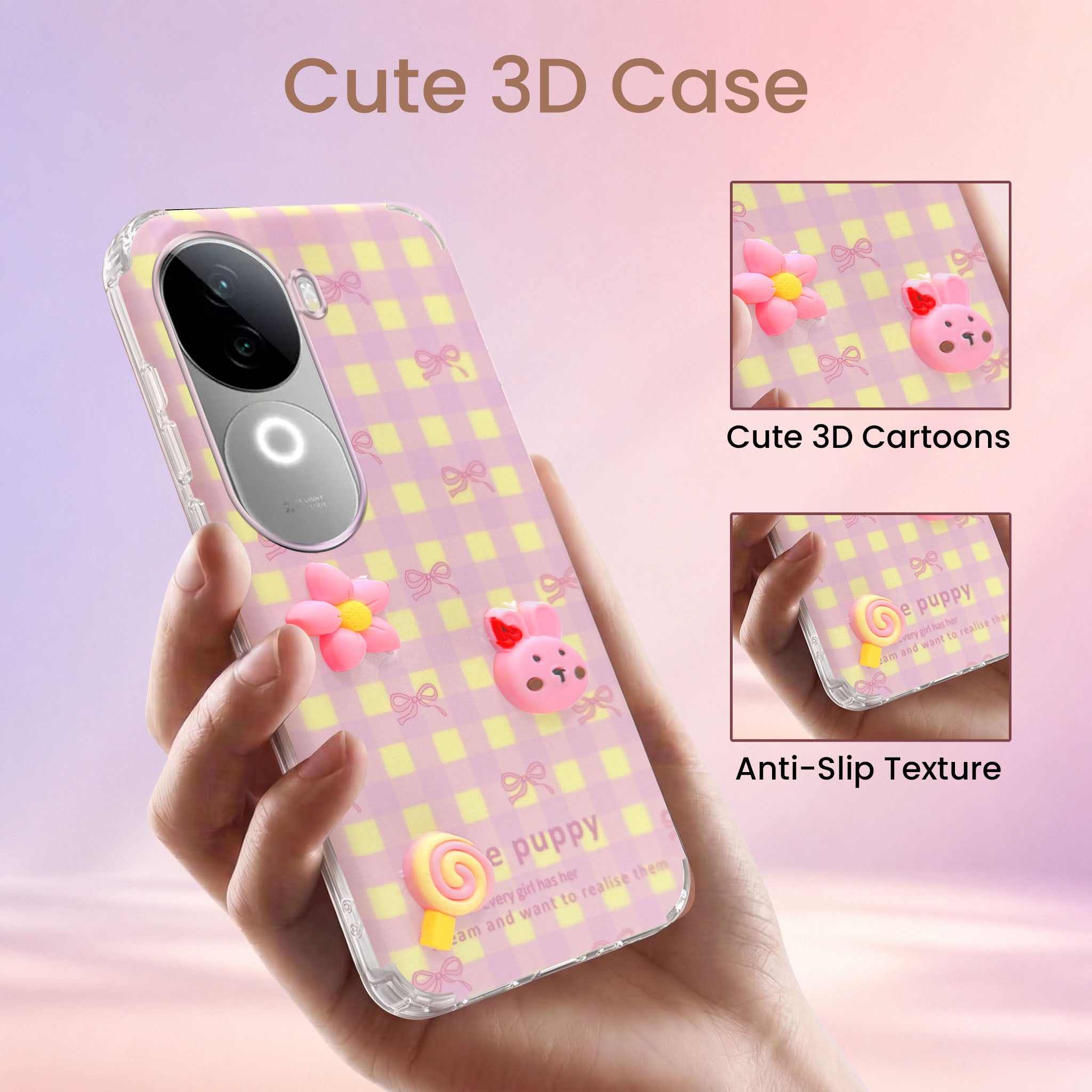 For Vivo iQOO Z9s Back Cover Case (3D Cute Cartoons | Hard Back Side Soft | Matte Premium Finish | HD Printing)