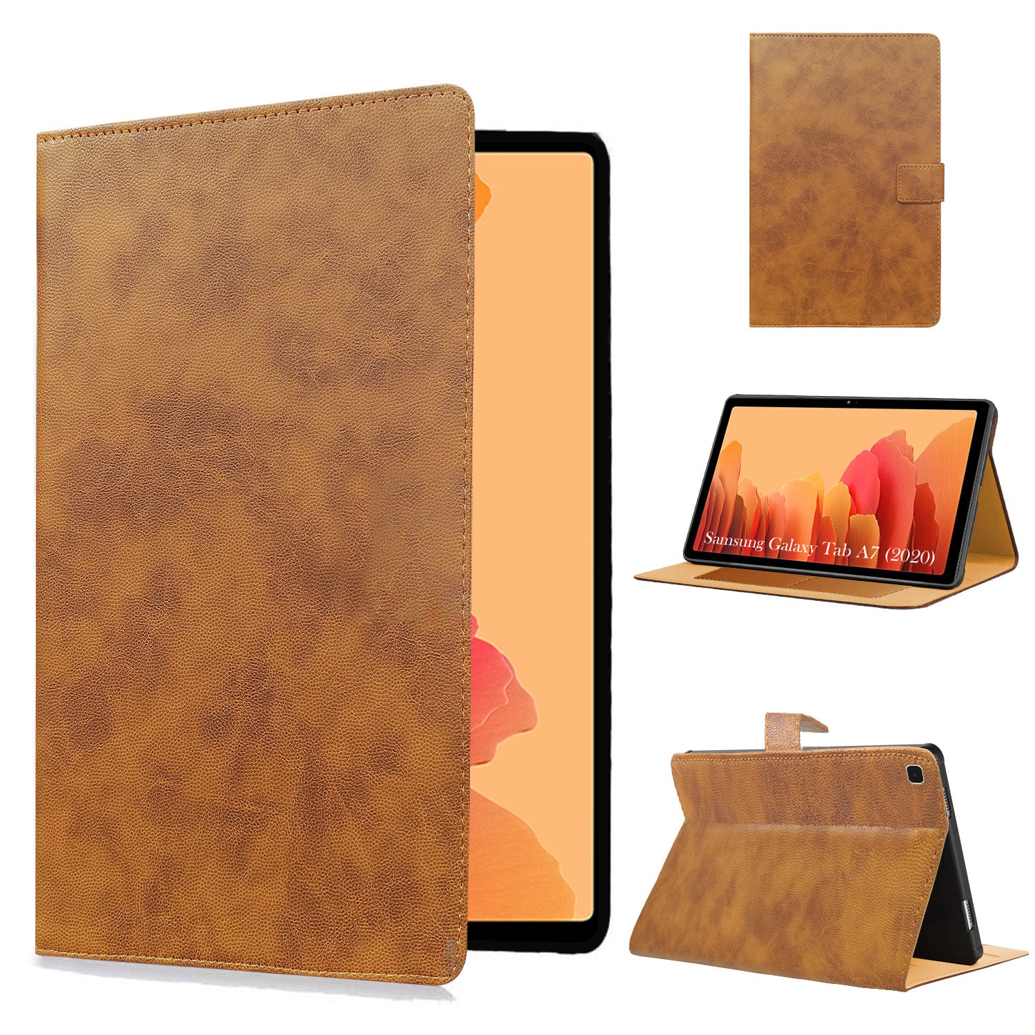 For Samsung Galaxy Tab A7 (2020) 10 Inch SM-T500/T505/T505N Flip Cover Folio Cover (PU Leather | Multi-Angle Smart Stand | Card Storage Slots | Silicone Back Pouch)