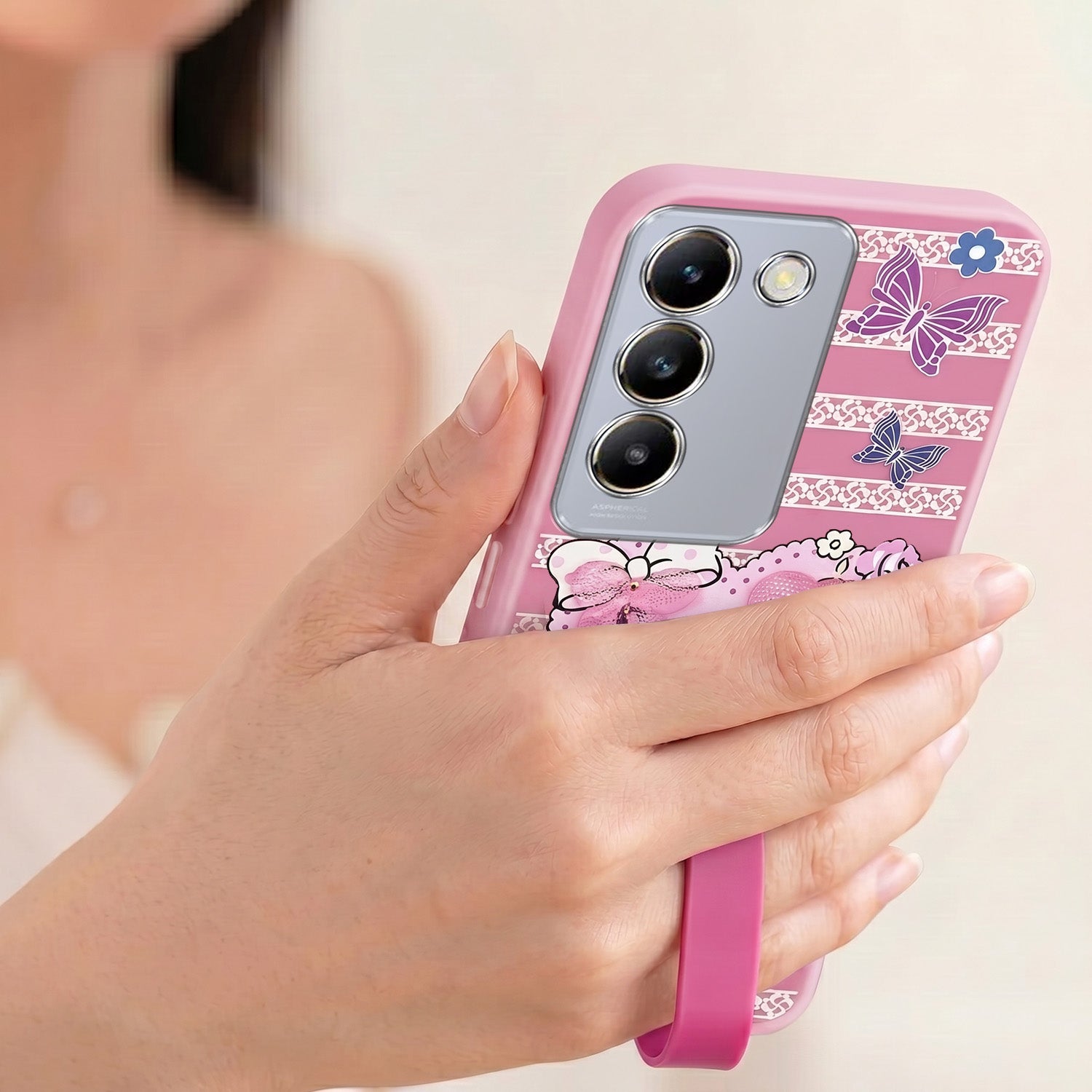 For Vivo T3 5G Back Cover Case (3D Cute Heart Strap Holder | Camera Protection | Designer Girls Print)