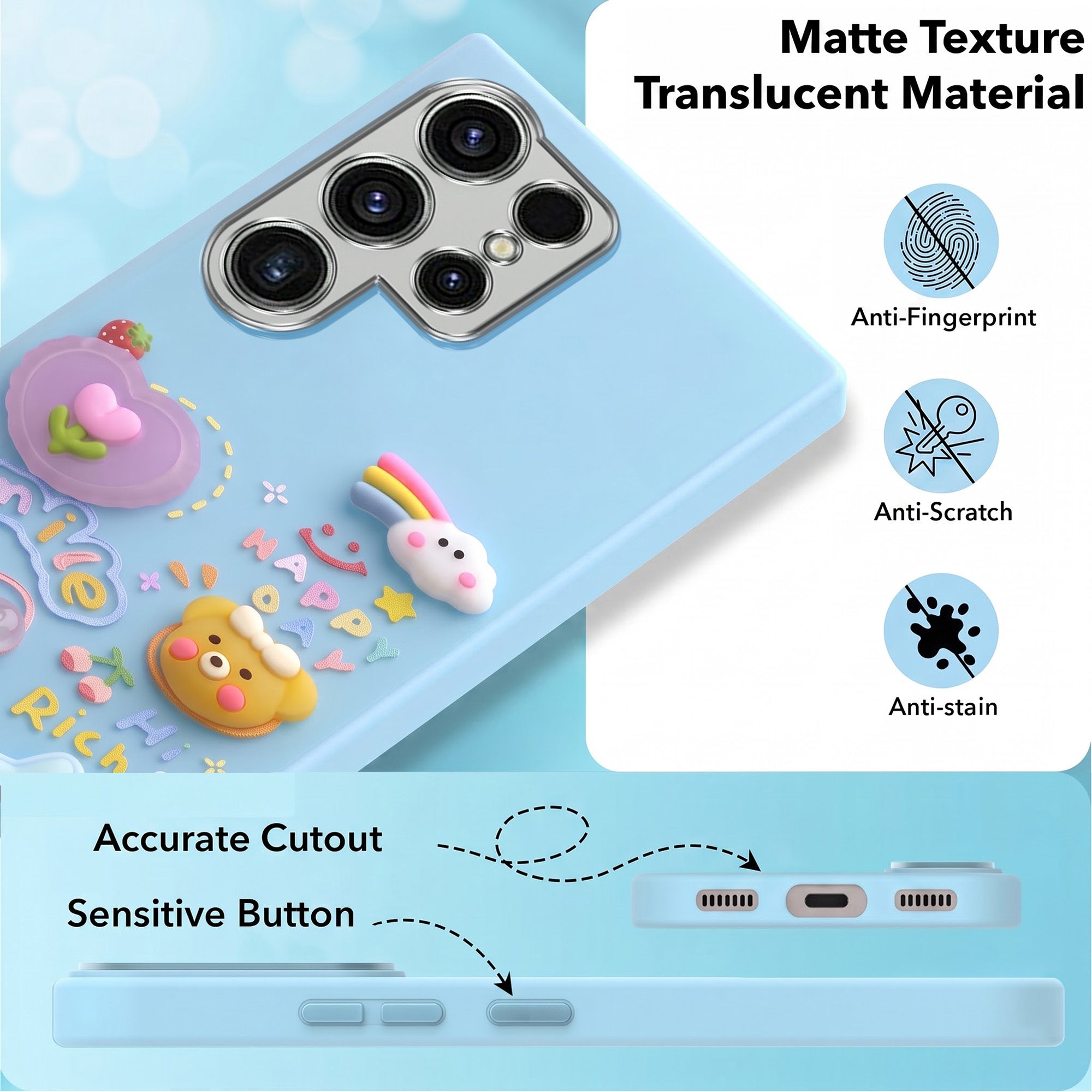 For Samsung Galaxy S23 Ultra Back Cover Case (3D Cute Cartoons | Hard Back Side Soft | Matte Premium Finish | HD Printing)
