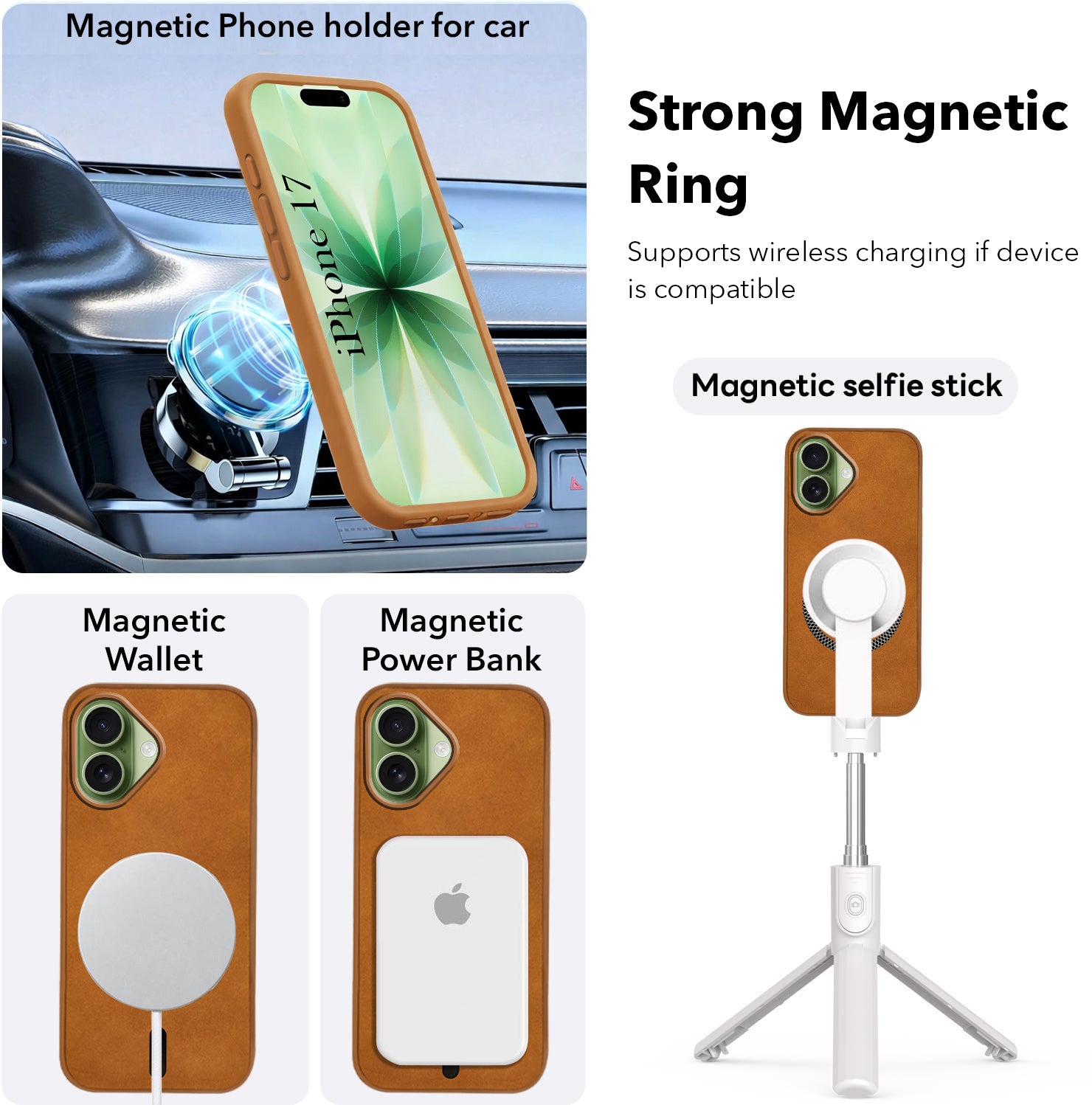 For Apple iPhone 17 Back Cover Case Leather Finish (MagSafe Compatible Wireless Charging | Soft Touch | Camera Bump Protection)