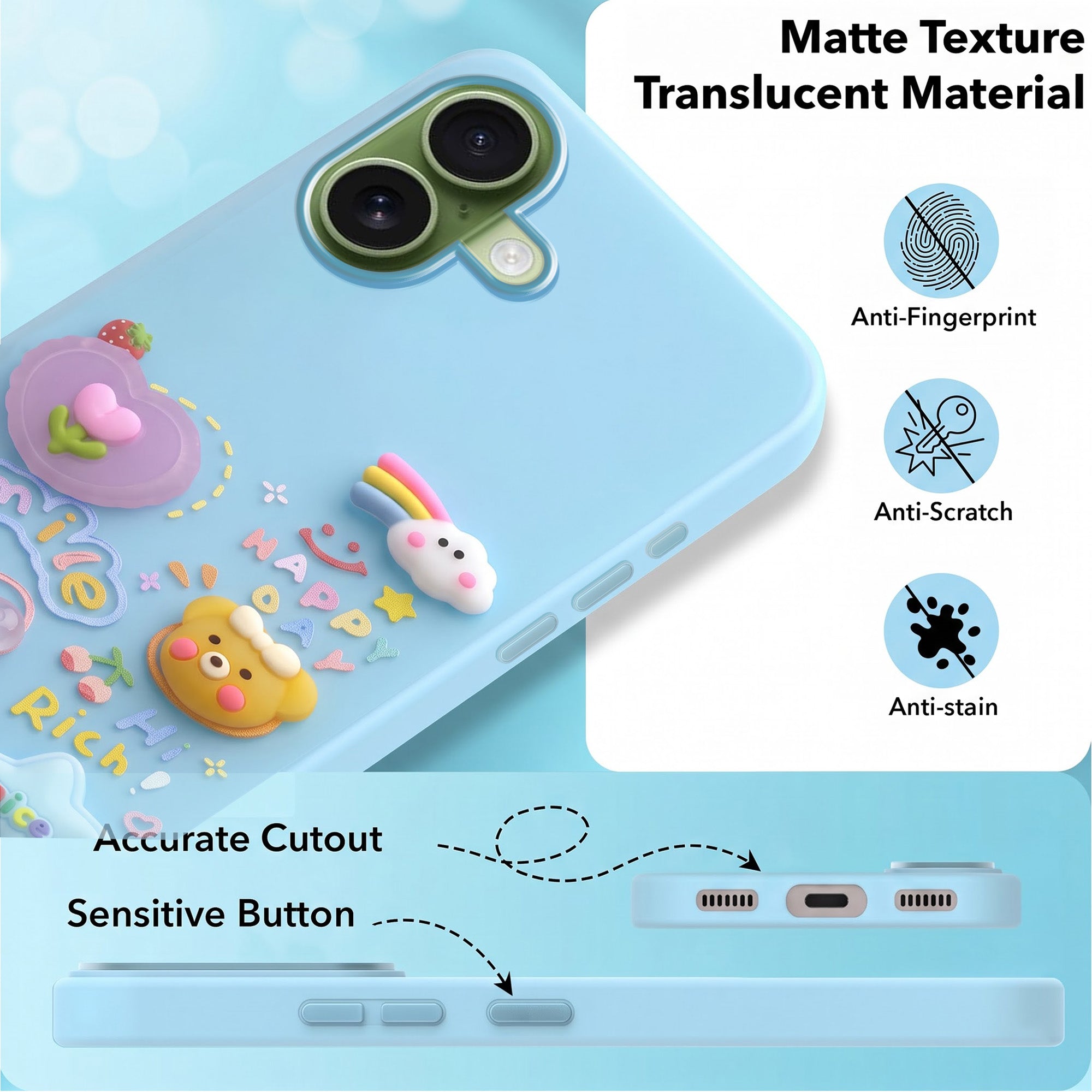 For Apple iPhone 17 Back Cover Case (3D Cute Cartoons | Hard Back Side Soft | Matte Premium Finish | HD Printing)