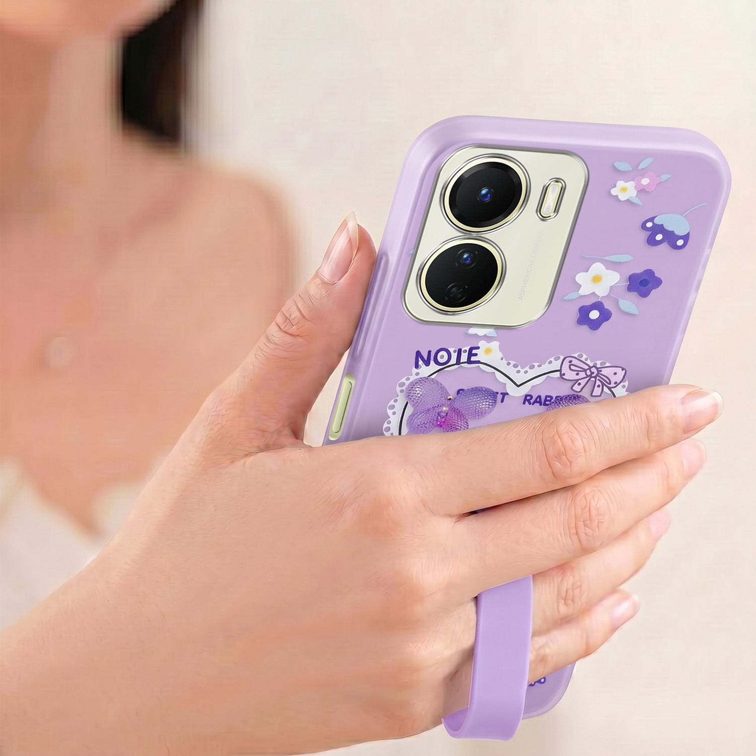 For Vivo Y16 Back Cover Case (3D Cute Heart Strap Holder | Camera Protection | Designer Girls Print)