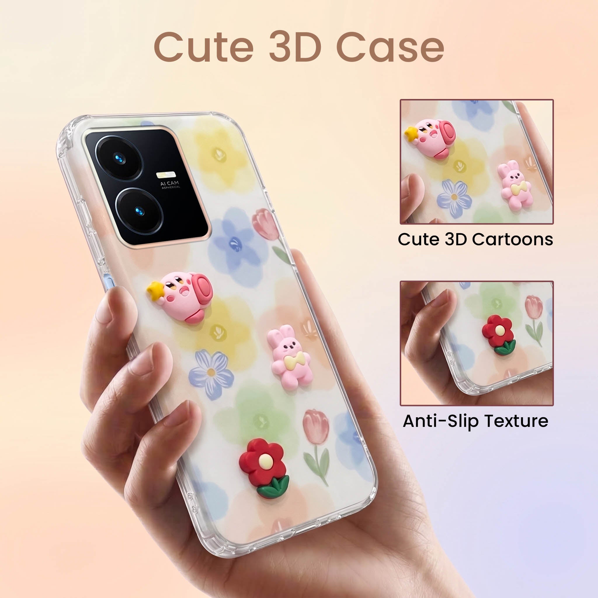 For Vivo Y22 | Vivo Y22s Back Cover Case (3D Cute Cartoons | Hard Back Side Soft | Matte Premium Finish | HD Printing)