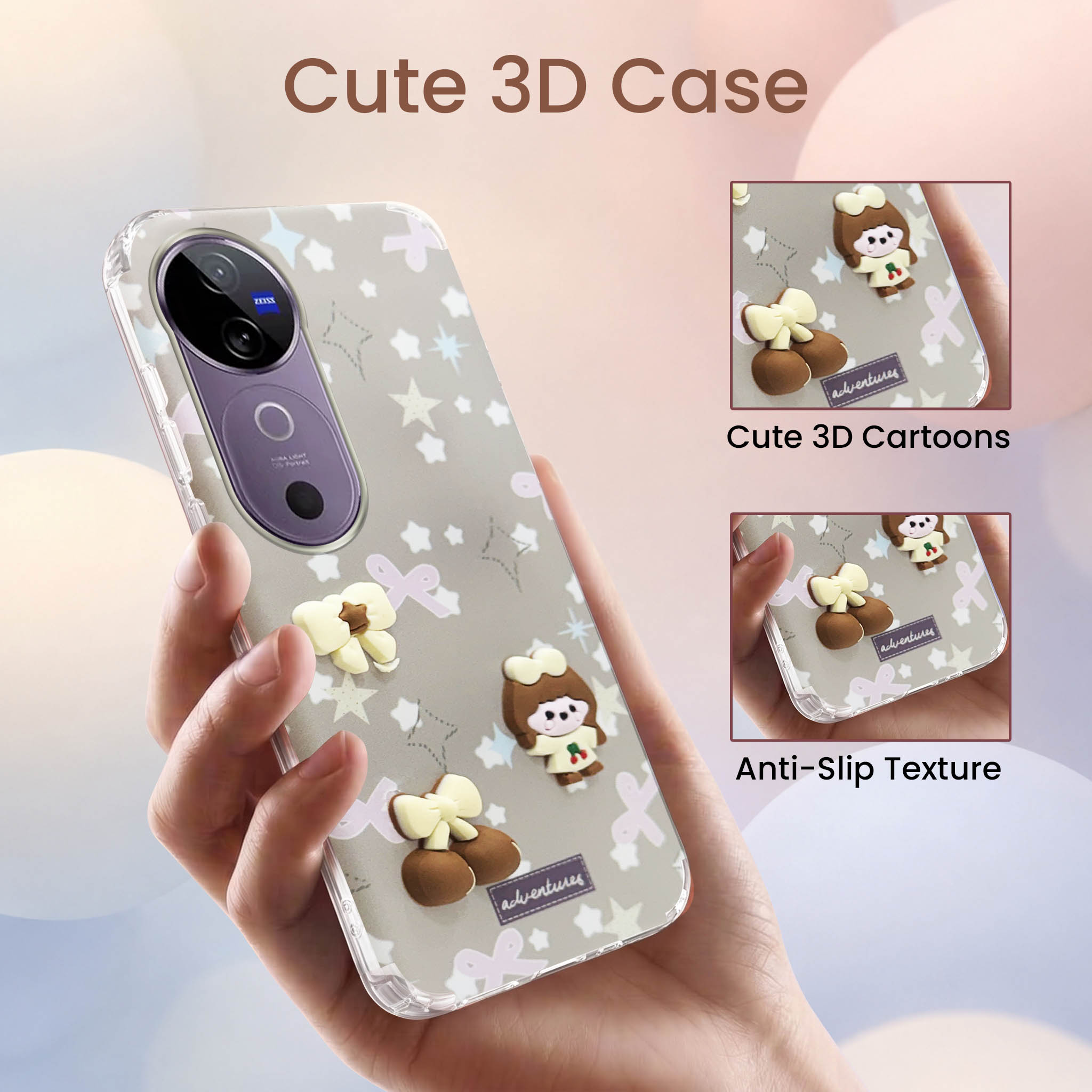 For Vivo V40 | Vivo V40 Pro 5G Back Cover Case (3D Cute Cartoons | Hard Back Side Soft | Matte Premium Finish | HD Printing)