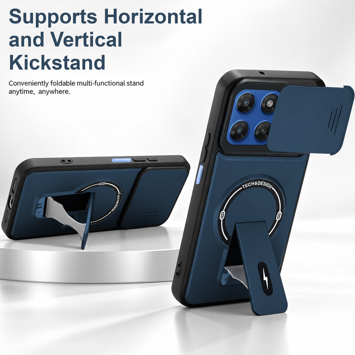 For Motorola Moto G77 Power Back Case Cover Metallic (Hybrid Armor Kickstand | Sliding Shutter Camera Protection | MagSafe Compatible)