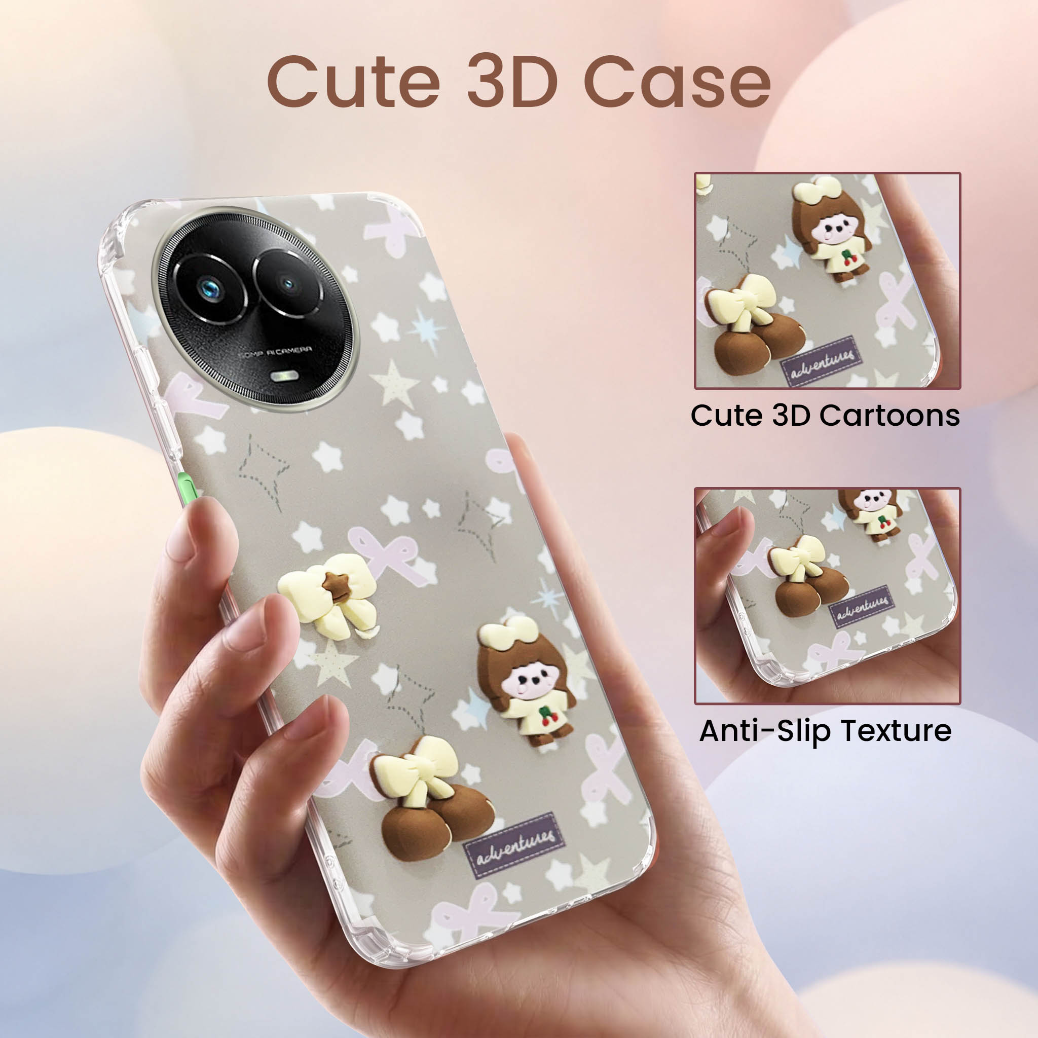 For Realme C67 Back Cover Case (3D Cute Cartoons | Hard Back Side Soft | Matte Premium Finish | HD Printing)