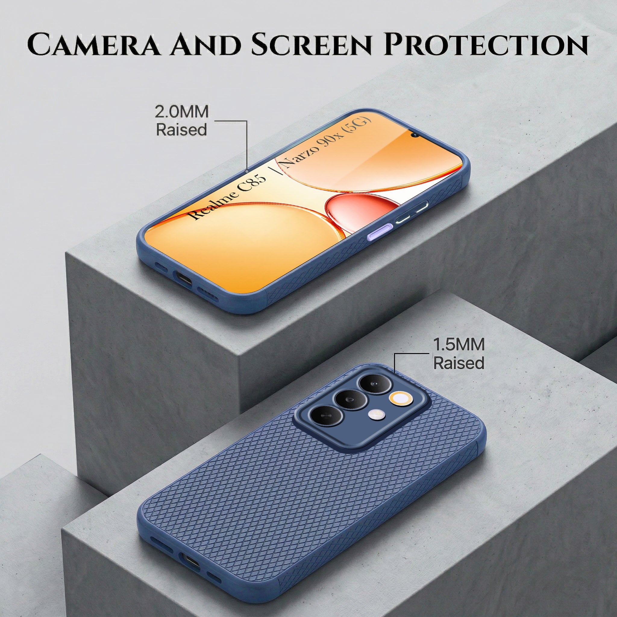 For Realme C85 5G | Realme Narzo 90x Combo with Back Cover and 9H Tempered Glass (Liquid Silicone | Camera Protection | Oleophobic Coating Screen Glass)