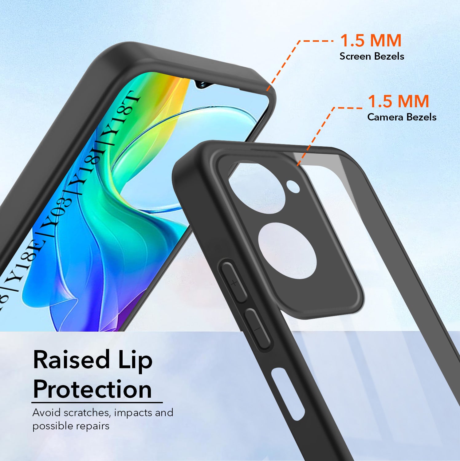 For Vivo Y18 | Y18e | Y03 | Y18i | Y18t Combo with Back Cover and 9H Tempered Glass ( Lifetime Anti-Yellow | Crystal Clear Shockproof | Oleophobic Coating Screen Glass)