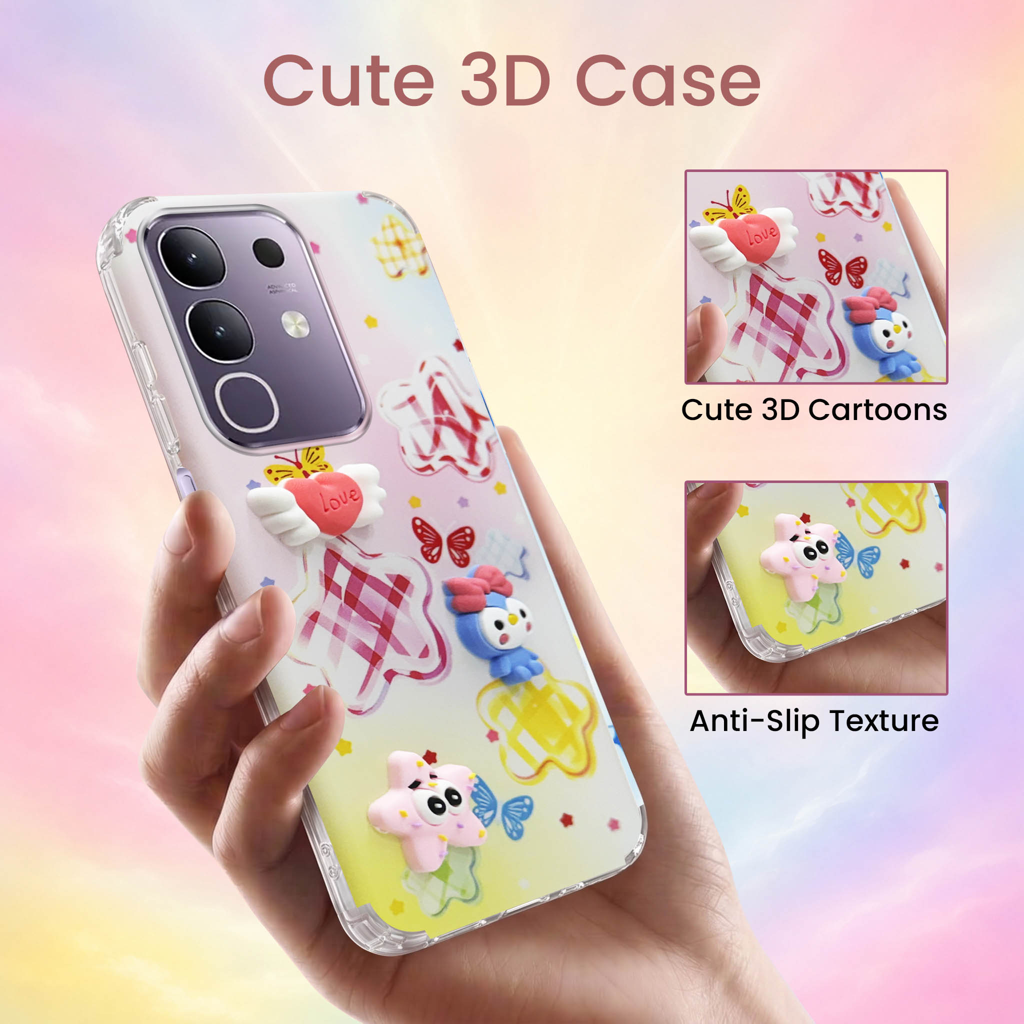 For Vivo T4x | Vivo Y31 Pro Back Cover Case (3D Cute Cartoons | Hard Back Side Soft | Matte Premium Finish | HD Printing)