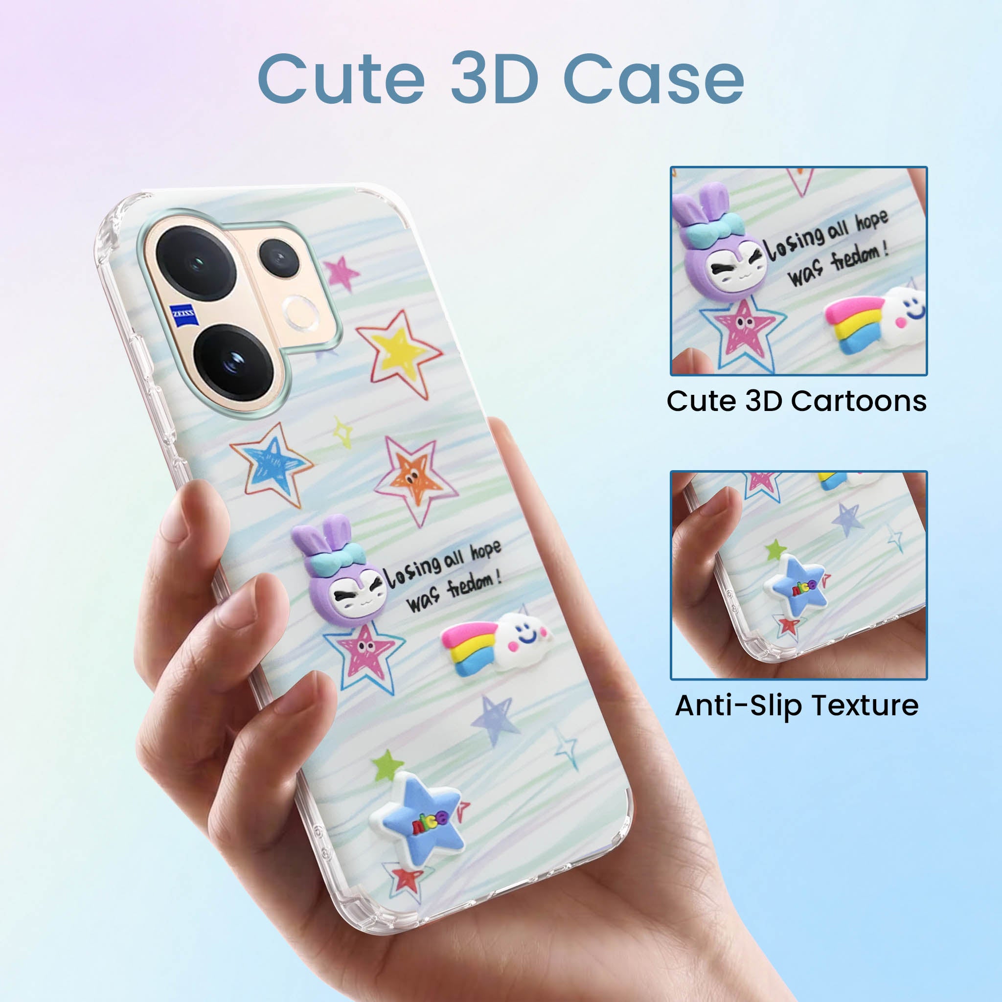 For Vivo V60 | Vivo T4 Pro Back Cover Case (3D Cute Cartoons | Hard Back Side Soft | Matte Premium Finish | HD Printing)
