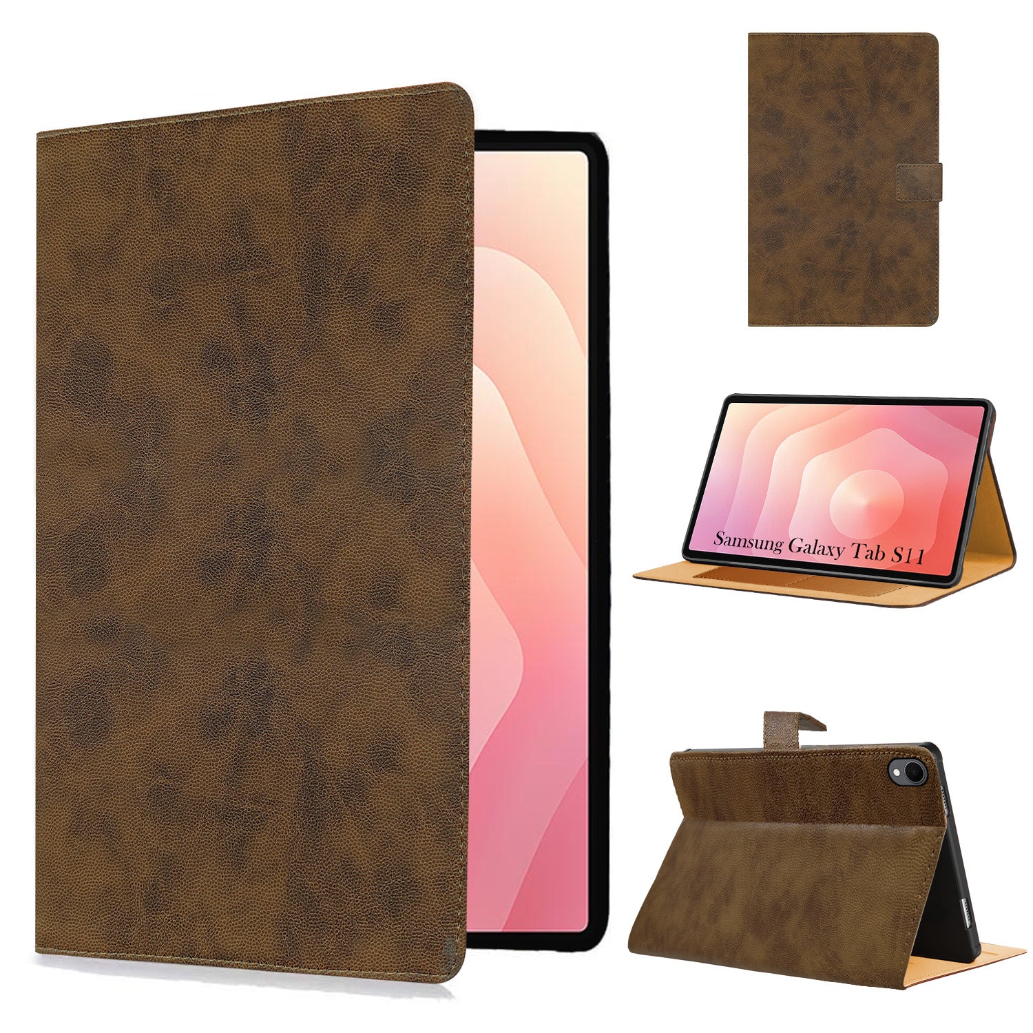 For Samsung Galaxy Tab S11 11 Inch SM-X730/X736/X736B Flip Cover Folio Cover (PU Leather | Multi-Angle Smart Stand | Card Storage Slots | Silicone Back Pouch)