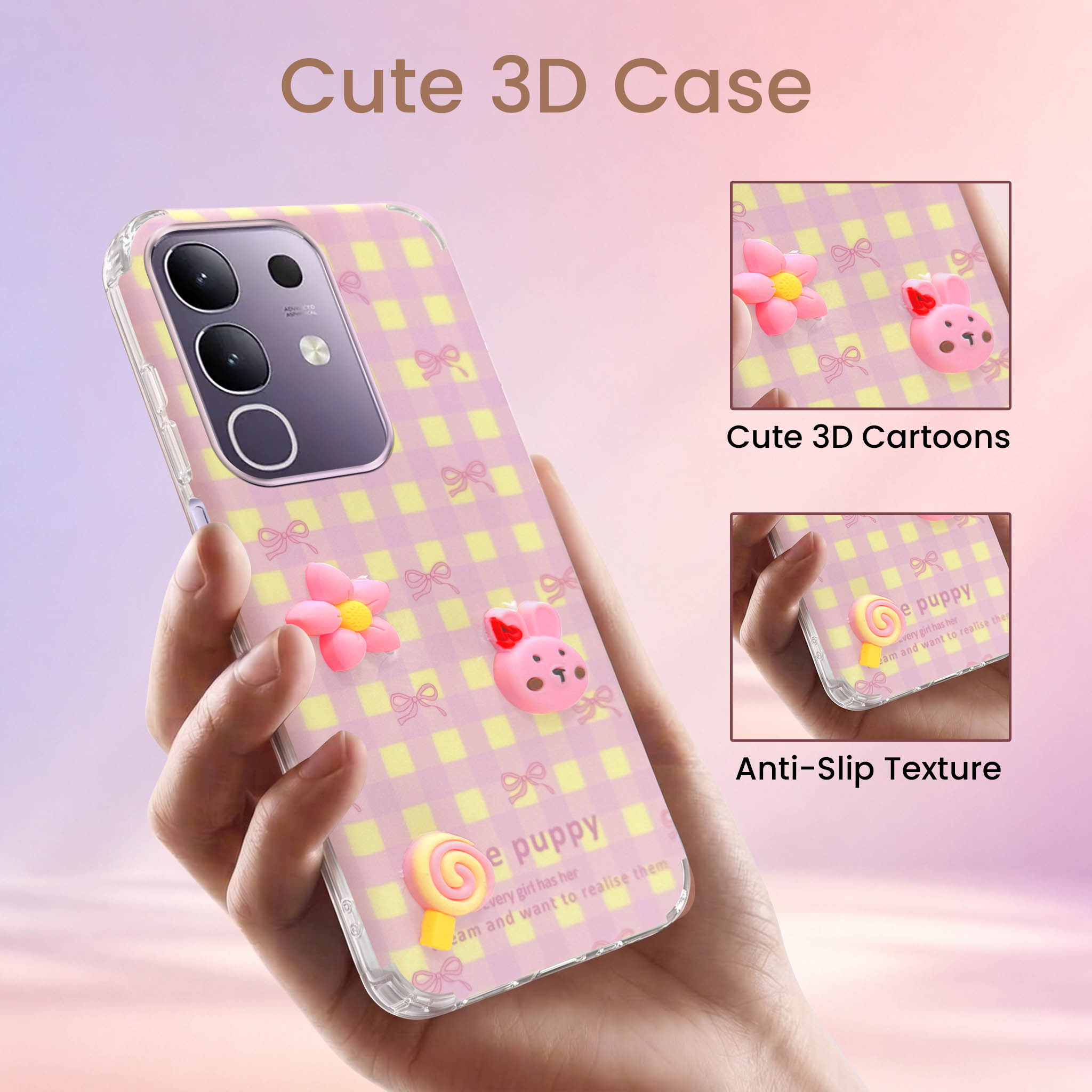 For Vivo T4x | Vivo Y31 Pro Back Cover Case (3D Cute Cartoons | Hard Back Side Soft | Matte Premium Finish | HD Printing)