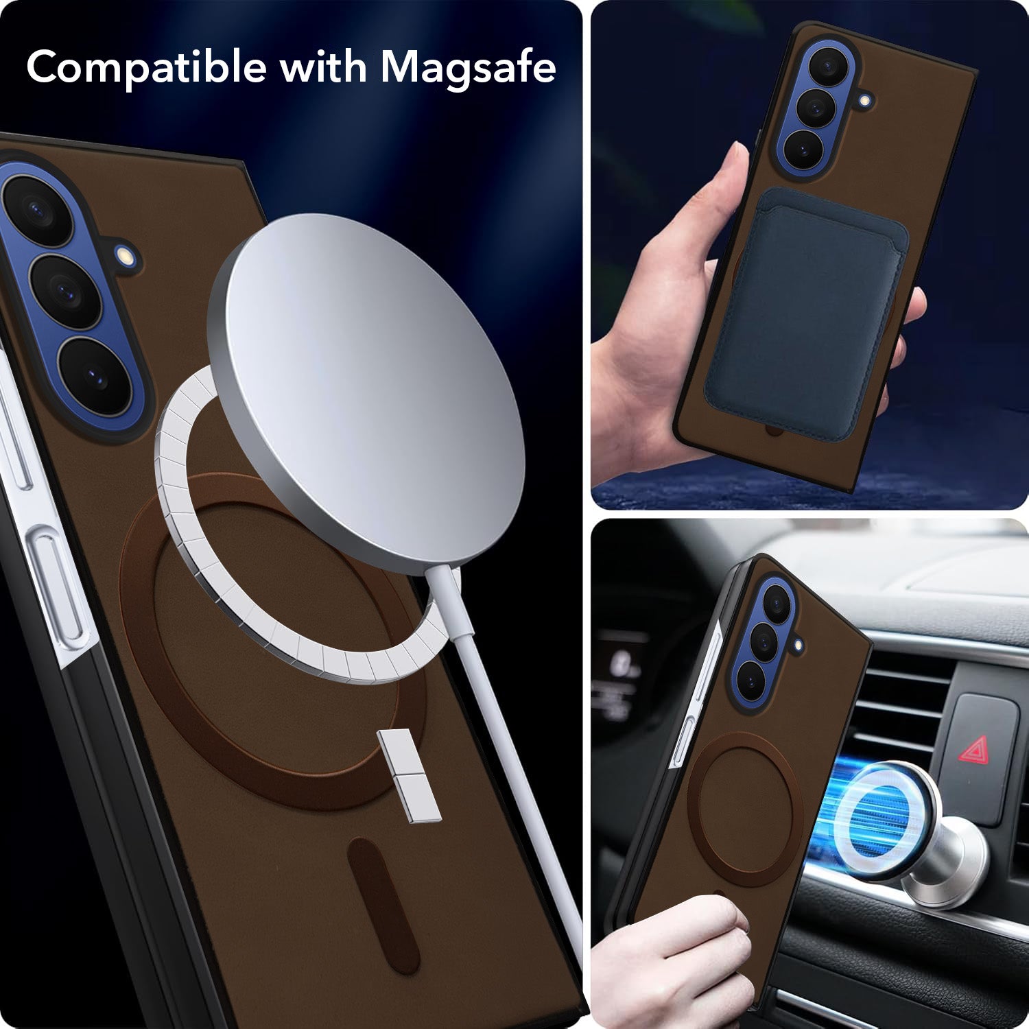 For Samsung Galaxy Z Fold 7 Back Cover Case Leather Finish (MagSafe Wireless Charging Compatible | Inside Microfiber Cloth)