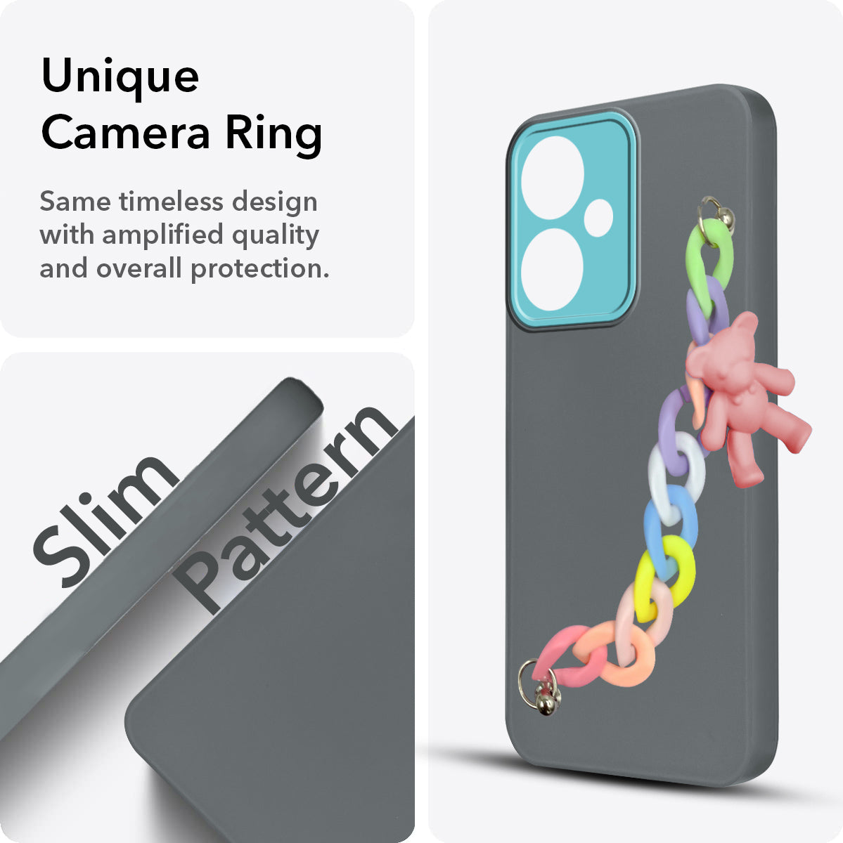 For Redmi 13C 5G Back Cover Case (Wrist Hanging Chain | Teddy Bracelet Charms | Dual Color Matte Finish | Full Camera Protection | Sleek and Professional)