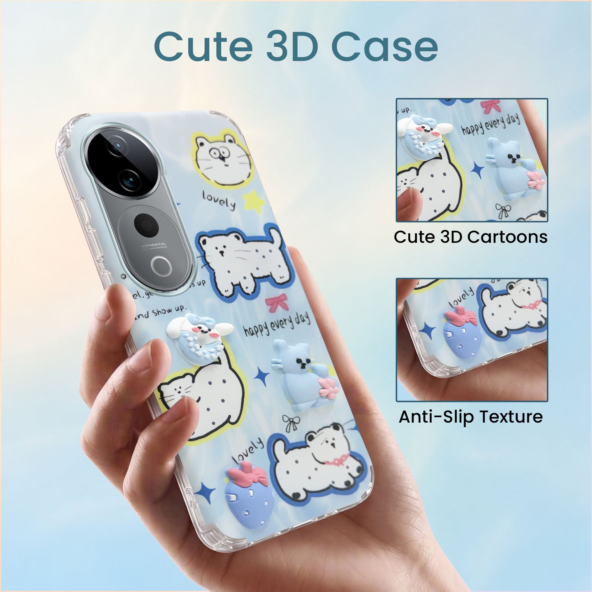 For Vivo T3 Ultra Back Cover Case (3D Cute Cartoons | Hard Back Side Soft | Matte Premium Finish | HD Printing)