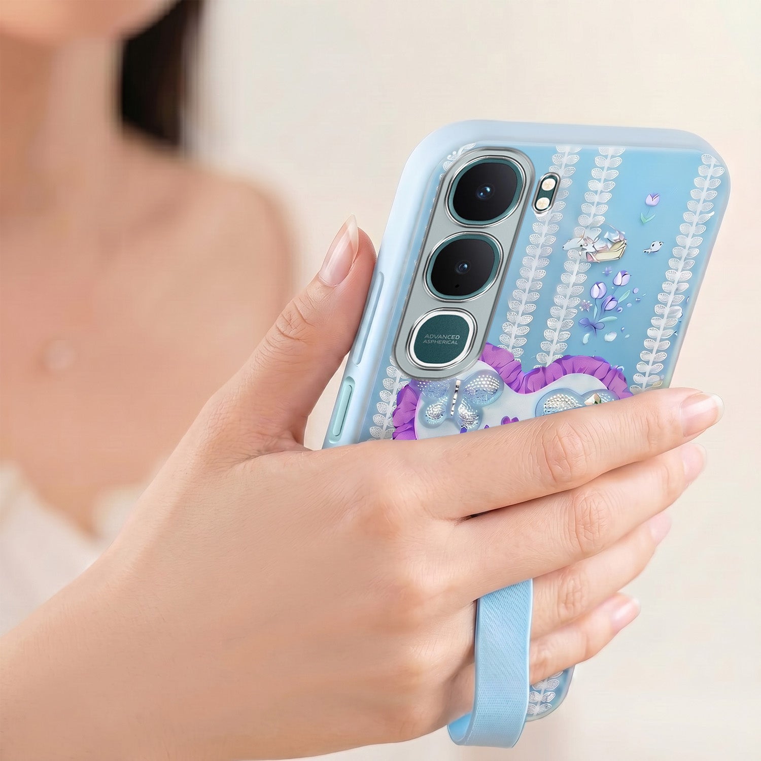 For Vivo Y31 5G Back Cover Case (3D Cute Heart Strap Holder | Camera Protection | Designer Girls Print)
