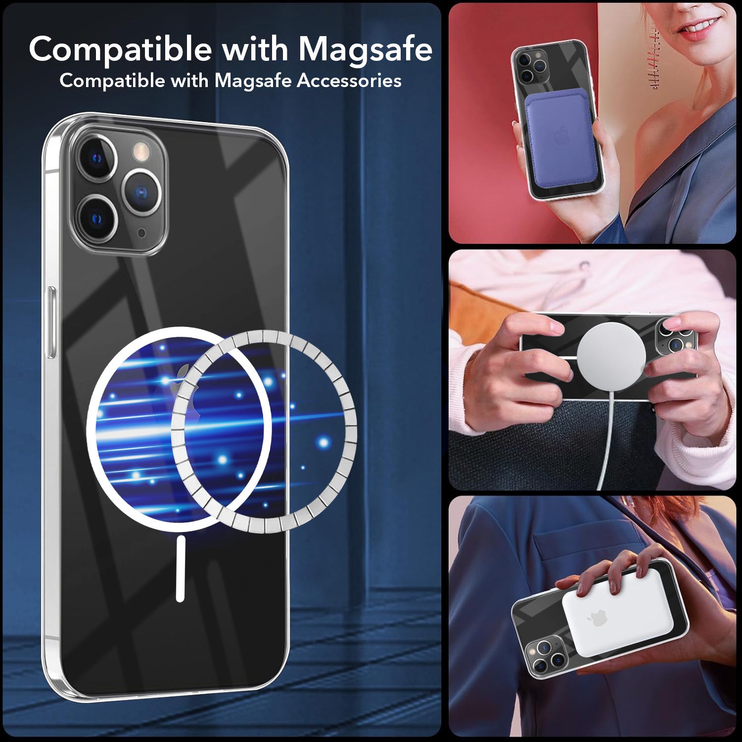 For Apple iPhone 11 Pro Max Back Cover Case Crystal Anti Yellow (MagSafe Wireless Charging Support |Camera Protection Bump)