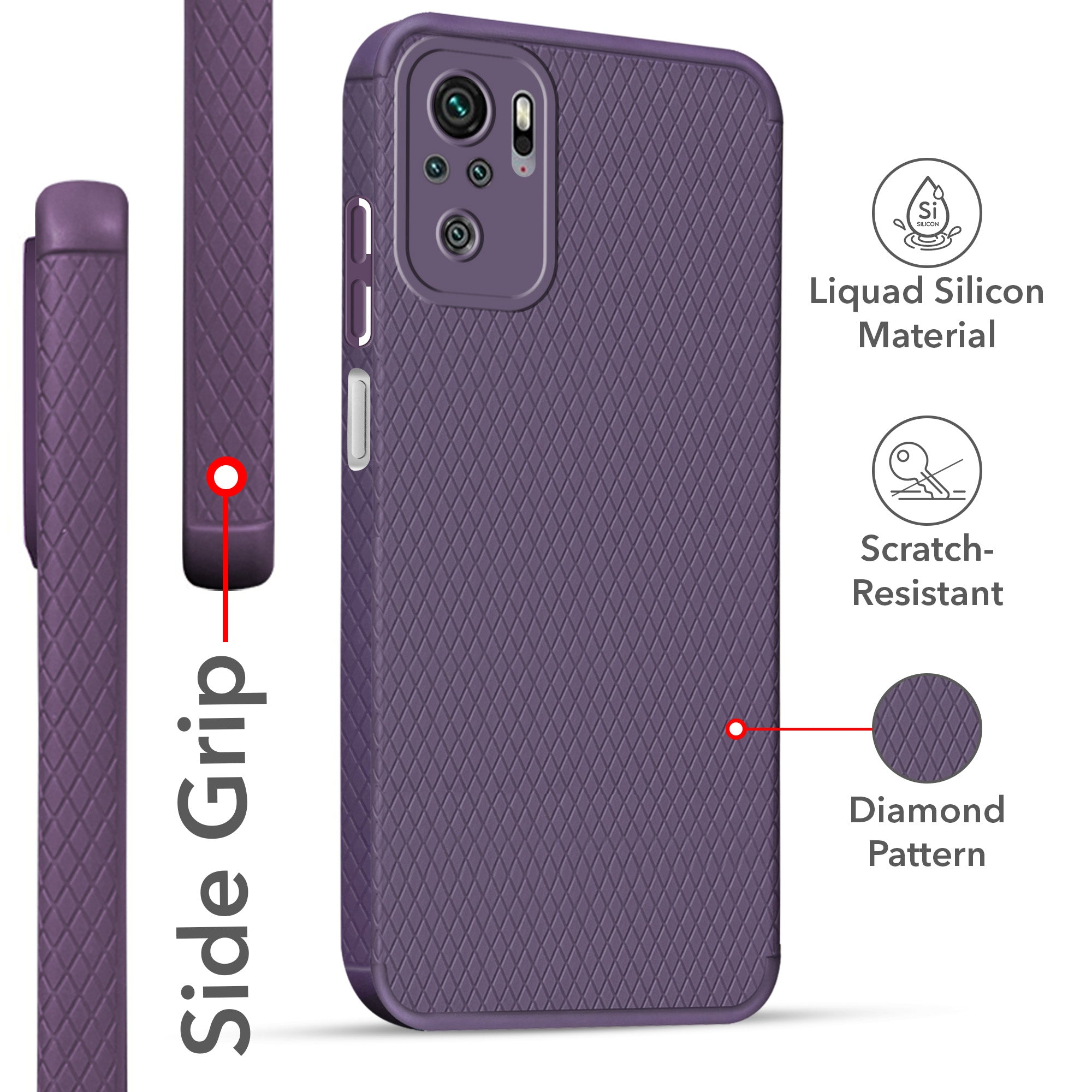 For Xiaomi Mi Redmi Note 10 | Note 10S Back Cover Case (Liquid Silicone | Side Grip | Camera Protection)