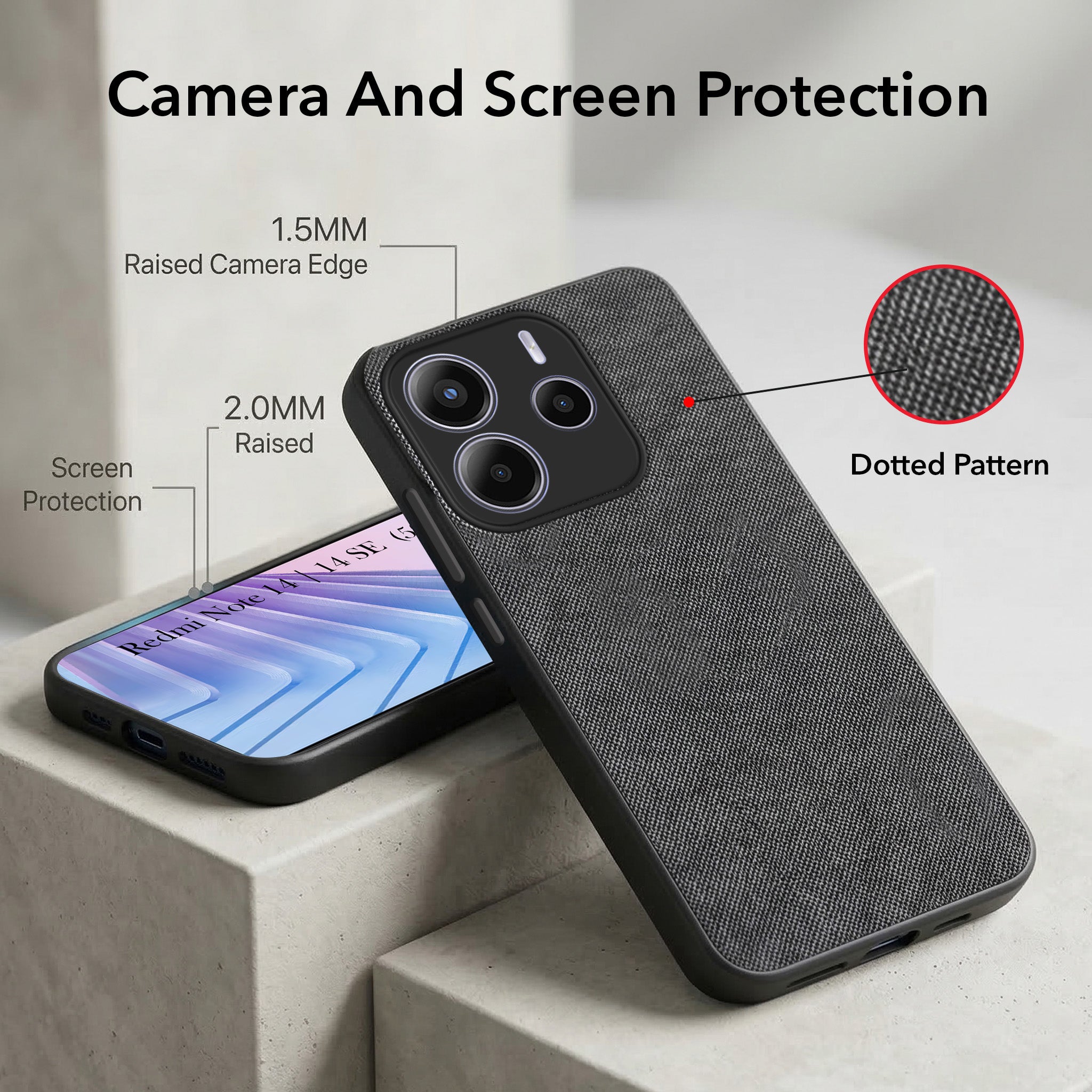 For Redmi Note 14 5G | Redmi Note 14 SE Combo (Textured Grip Design | Micro-Fiber Cloth Inside | Oleophobic Coating Screen Glass)
