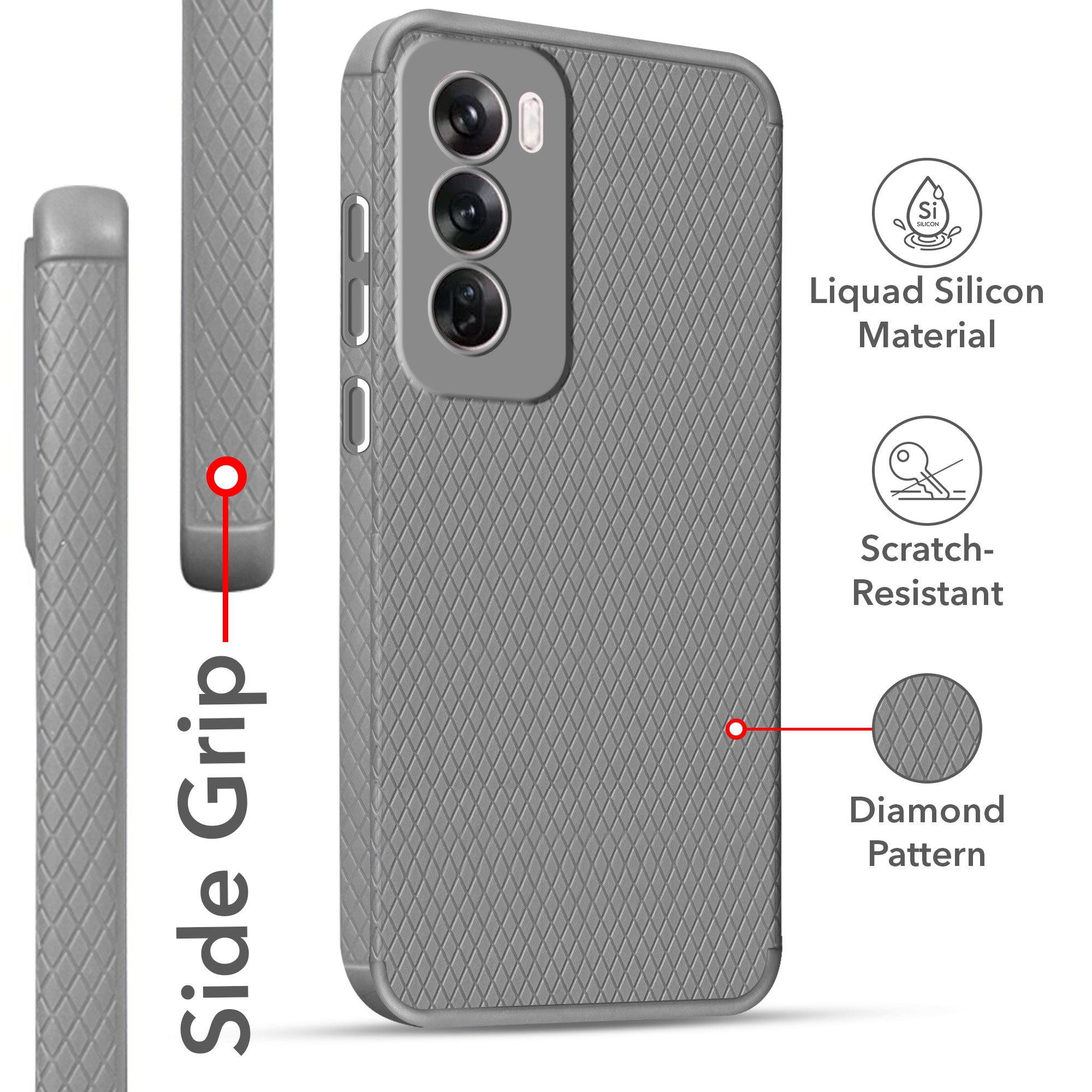 For Oppo Reno12 Pro 5G | Oppo Reno 12 Pro 5G Back Cover Case (Liquid Silicone | Side Grip | Camera Protection)