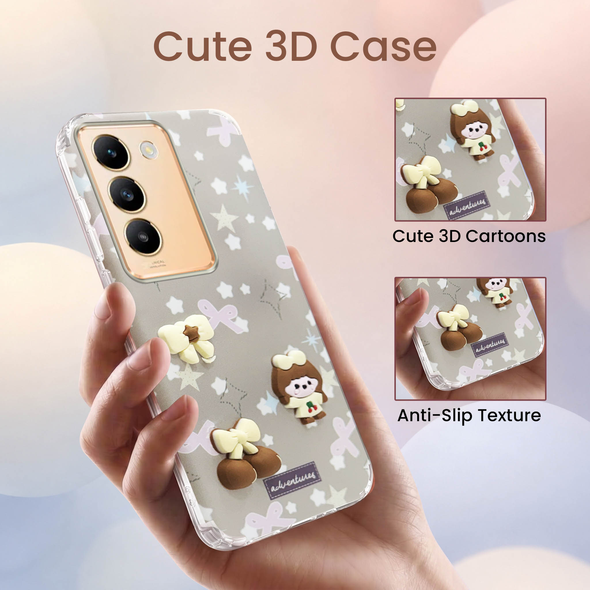 For Vivo Y200e Back Cover Case (3D Cute Cartoons | Hard Back Side Soft | Matte Premium Finish | HD Printing)
