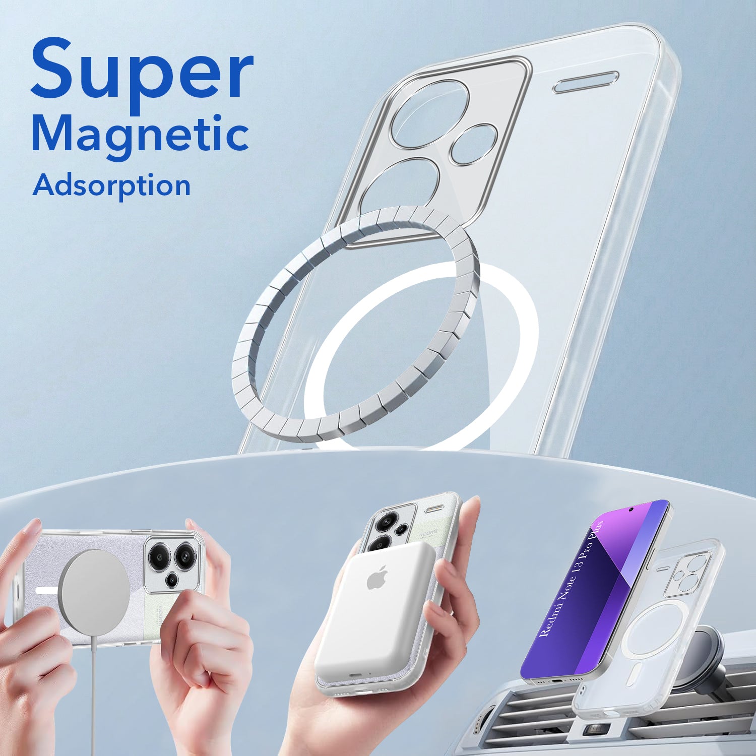 For Redmi Note 13 Pro Plus Back Cover Case Lifetime Anti-Yellow MagSafe Compatible Clear (Sleek Hard Crystal | Shockproof and Camera Protection)