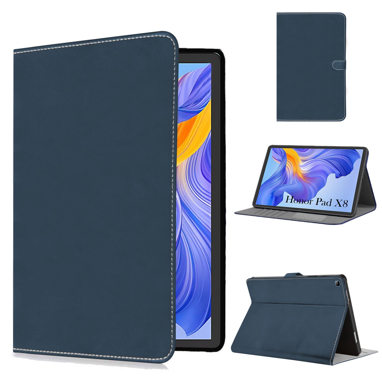 For Flip Cover Folio Case Honor Pad X8 10 Inch AGM3-W09HN (PU Matte Leather | Multi-Angle Smart Stand | Card Storage Slots | Silicone Back Pouch)
