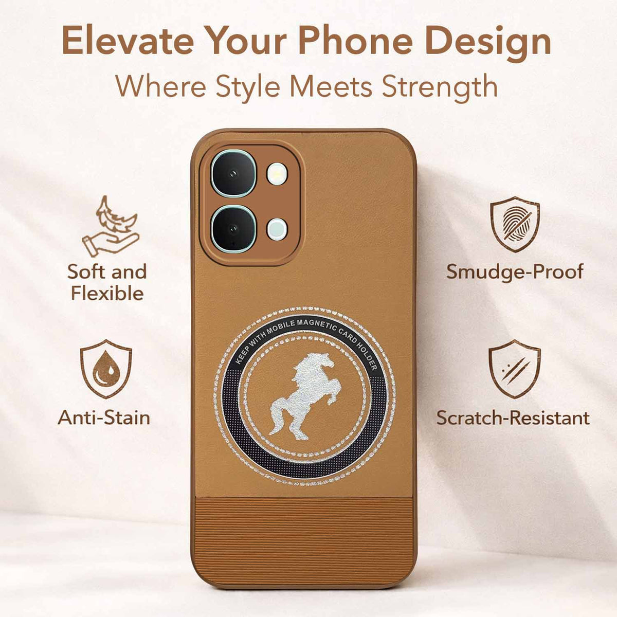 For Vivo iQOO Z11x 5G Back Cover Case PU Leather Finish (Professional Minimalist Texture | MagSafe Compatile | Camera Protection | Sleek Sober Formal)